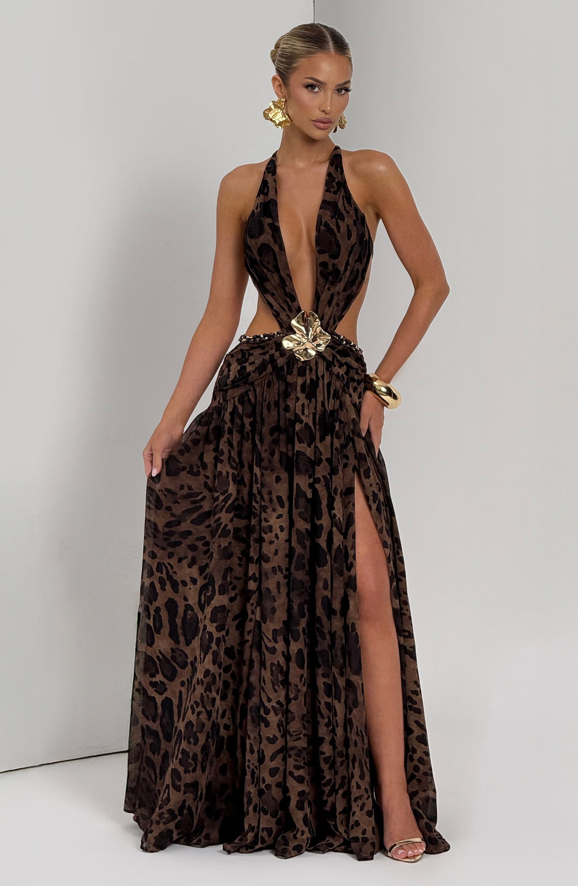 Velorage Jameson Leopar Desenli Maxi Elbise