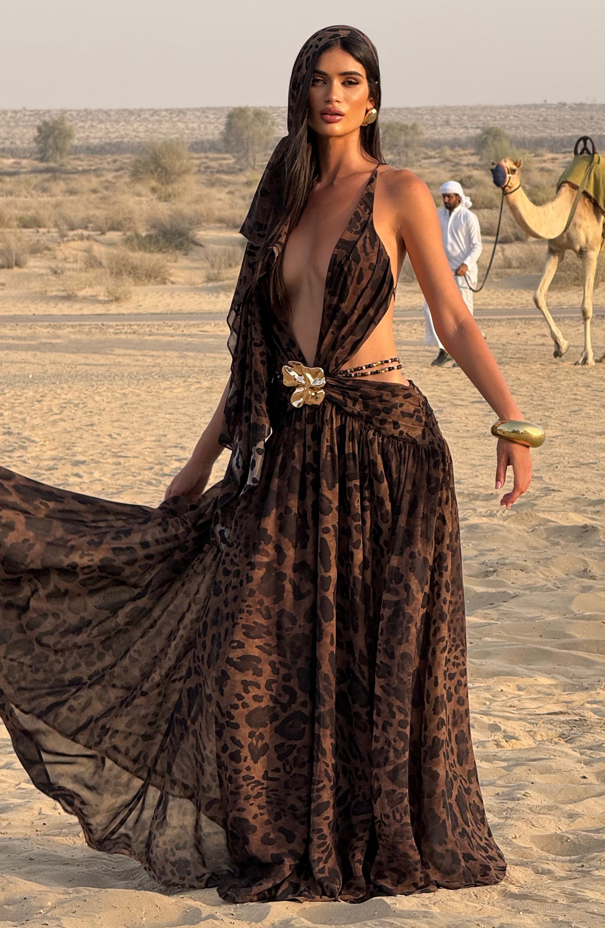 Velorage Jameson Leopar Desenli Maxi Elbise