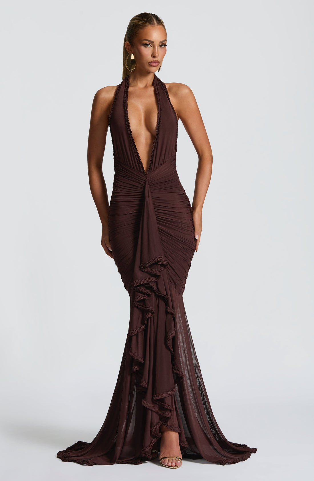 Velorage Mishika Halter Maxi Elbise | BBF4027-D - PLUM BROWN - XS | BBF4027-D - PLUM BROWN - S | BBF4027-D - PLUM BROWN - M | BBF4027-D - PLUM BROWN - L | BBF4027-D - PLUM BROWN - XL | BBF4027-D - PLUM BROWN - XXL
