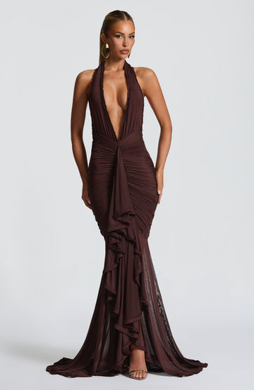 Velorage Mishika Halter Maxi Elbise | BBF4027-D - PLUM BROWN - XS | BBF4027-D - PLUM BROWN - S | BBF4027-D - PLUM BROWN - M | BBF4027-D - PLUM BROWN - L | BBF4027-D - PLUM BROWN - XL | BBF4027-D - PLUM BROWN - XXL