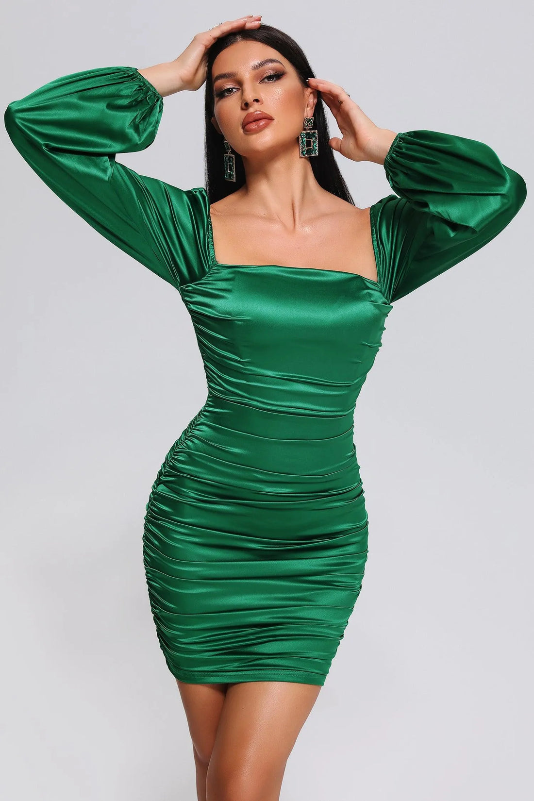 Jazmine Saten Mini Elbise | S-Yesil | M-Yesil | L-Yesil | Xl-Yesil