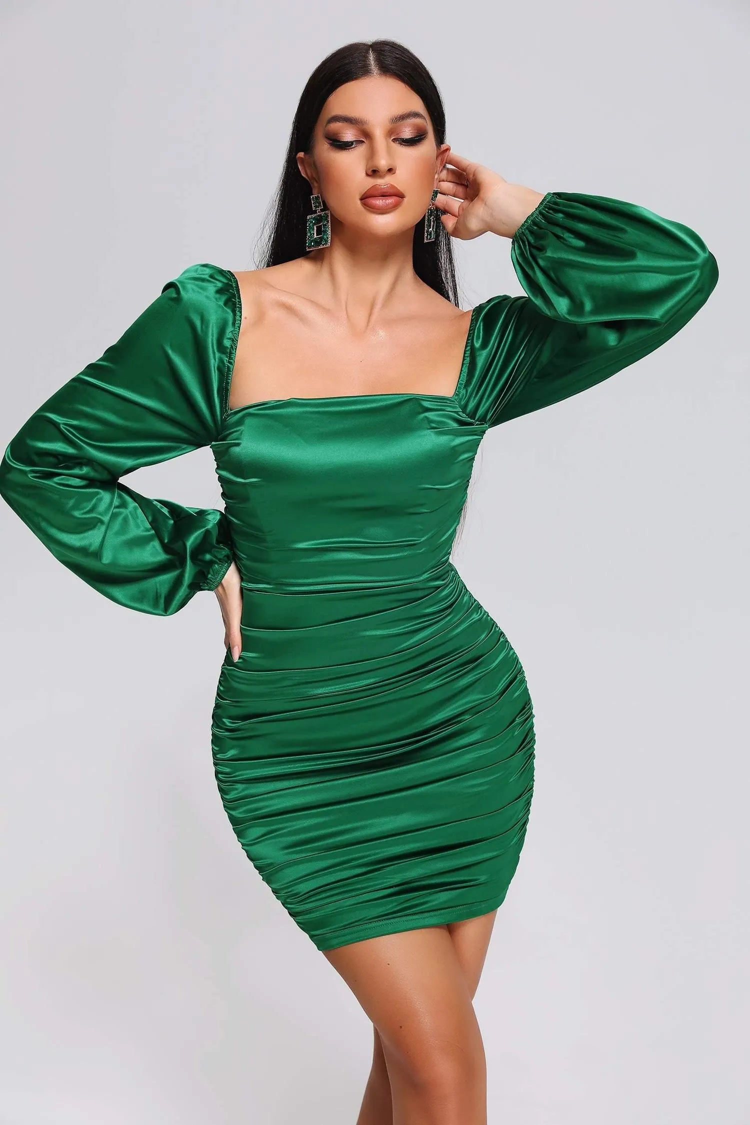 Judah Straplez Saten Mini Elbise | S-Yesil | M-Yesil | L-Yesil | Xl-Yesil
