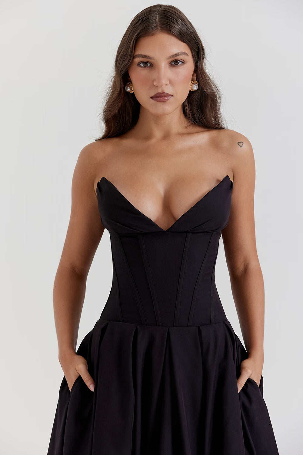 Velorage Lyana Korsajli Midi Elbise | Siyah-XS | Siyah-S | Siyah-M | Siyah-L | Siyah-XL
