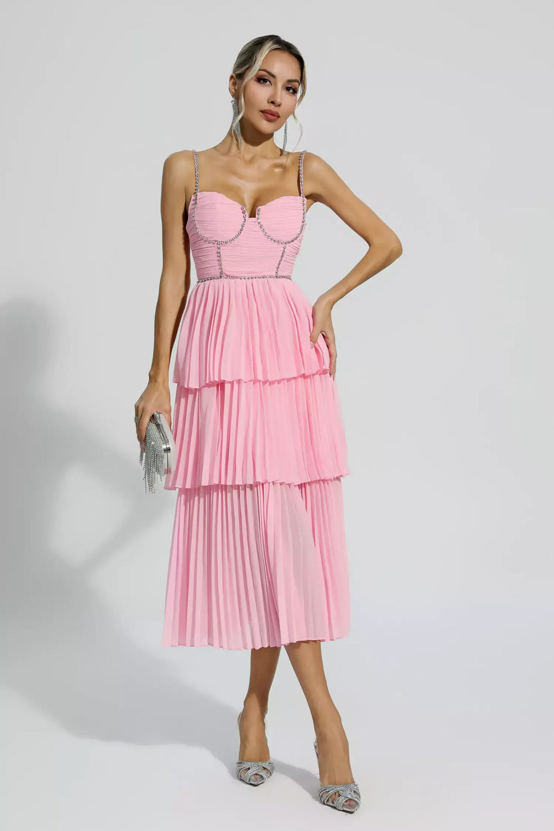 Daniella Pembe Pileli Midi Elbise | S-Pembe | M-Pembe | L-Pembe | Xl-Pembe
