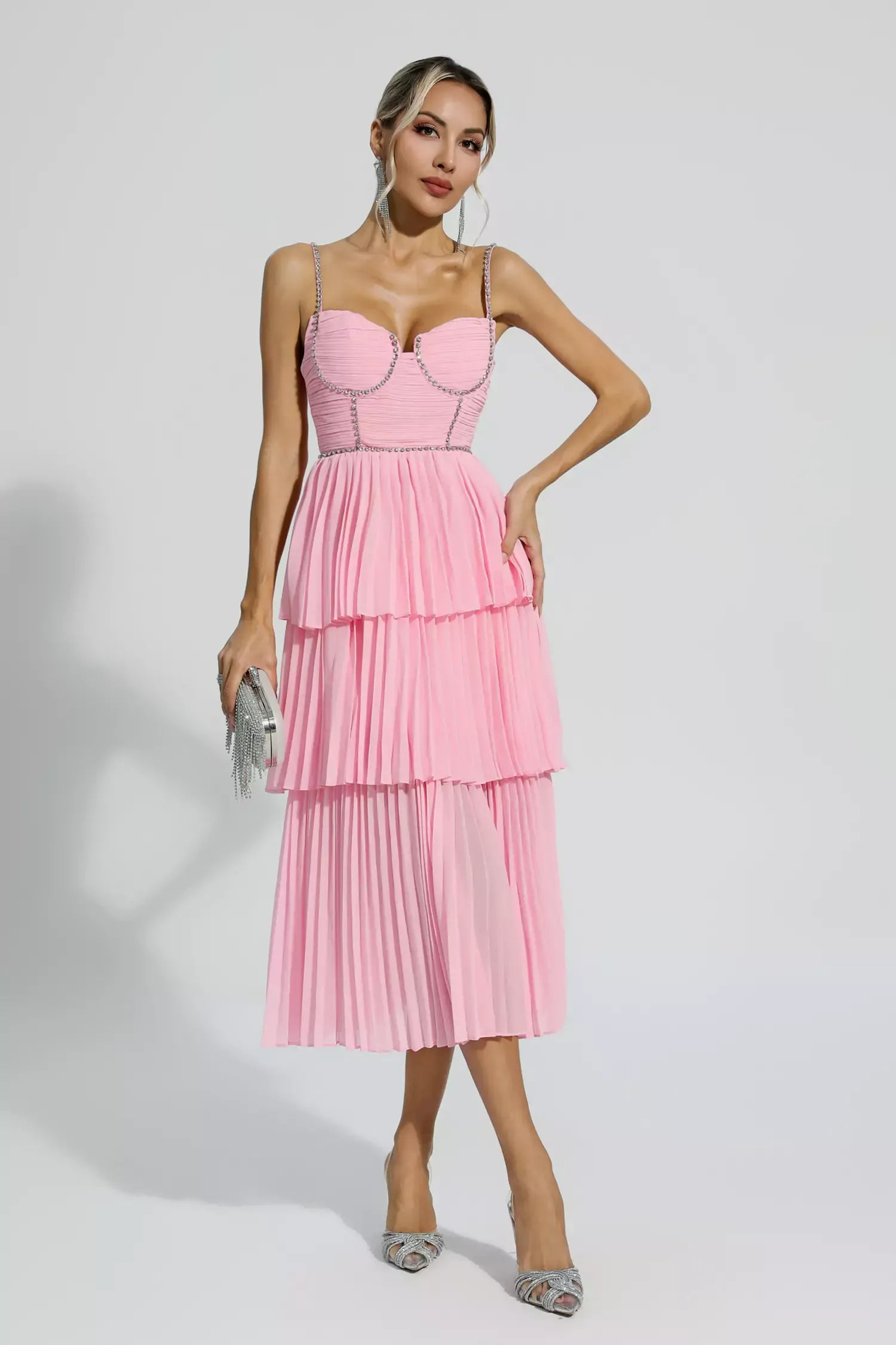 Daniella Pembe Pileli Midi Elbise | S-Pembe | M-Pembe | L-Pembe | Xl-Pembe