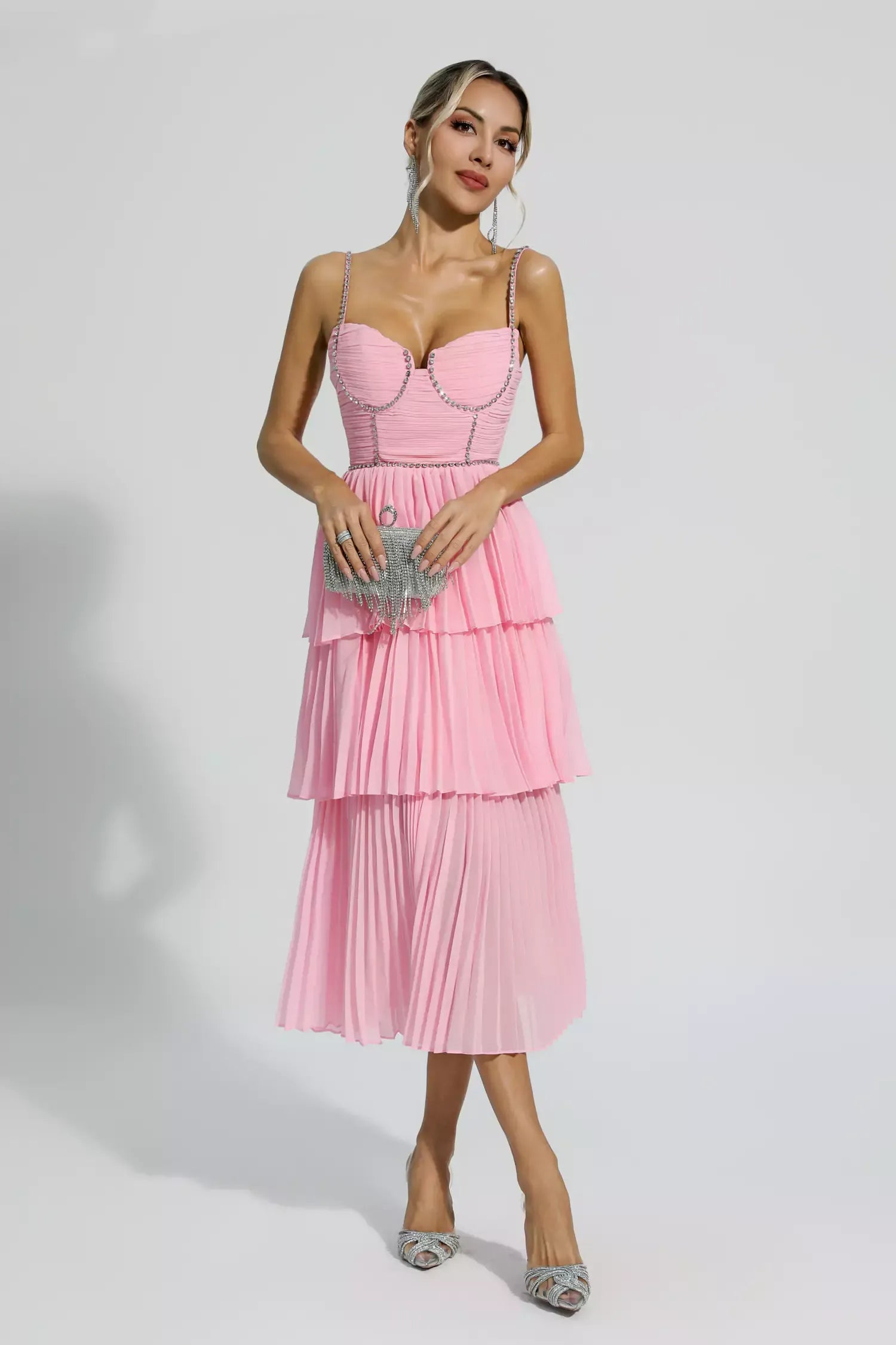 Daniella Pembe Pileli Midi Elbise | S-Pembe | M-Pembe | L-Pembe | Xl-Pembe