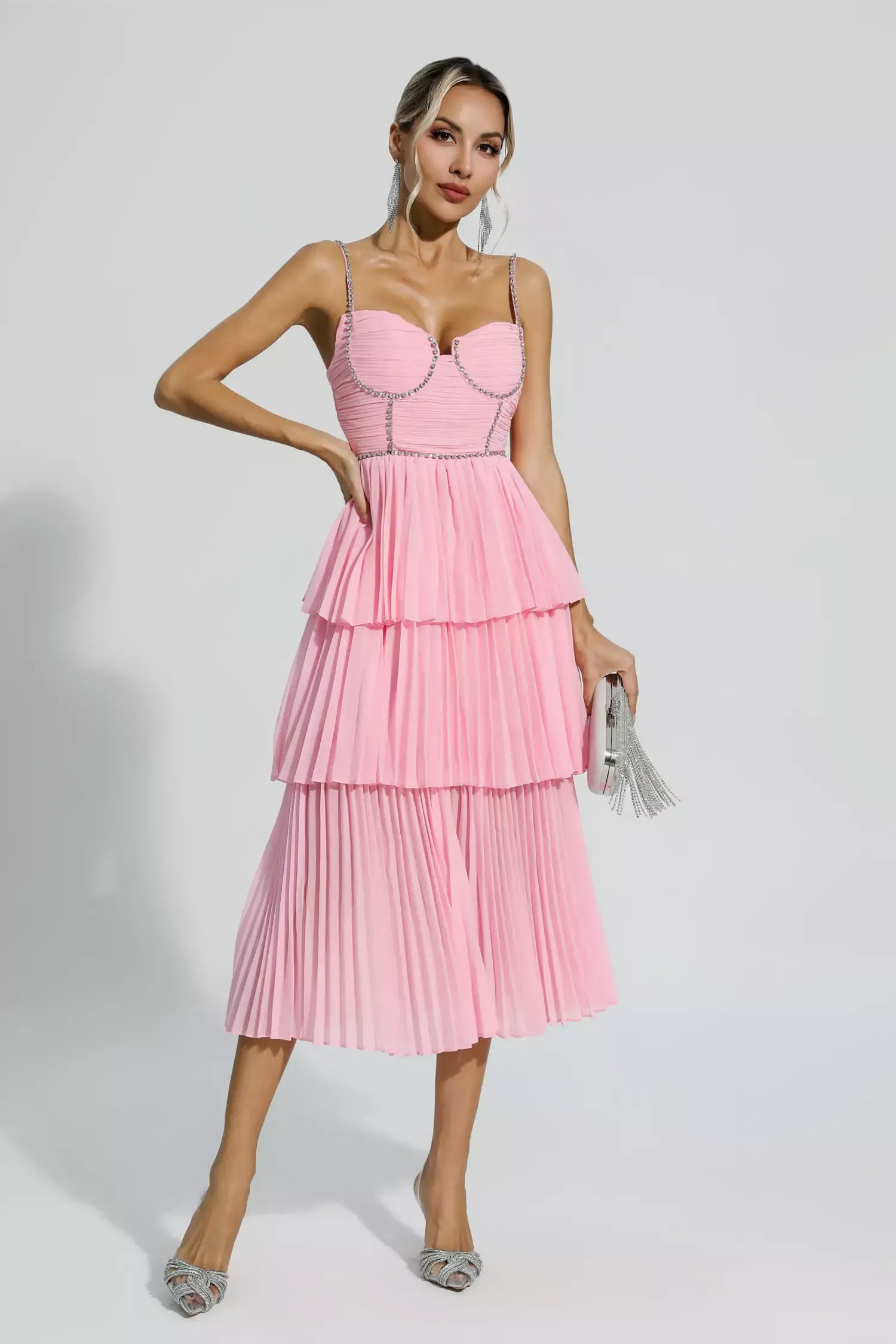 Daniella Pembe Pileli Midi Elbise | S-Pembe | M-Pembe | L-Pembe | Xl-Pembe