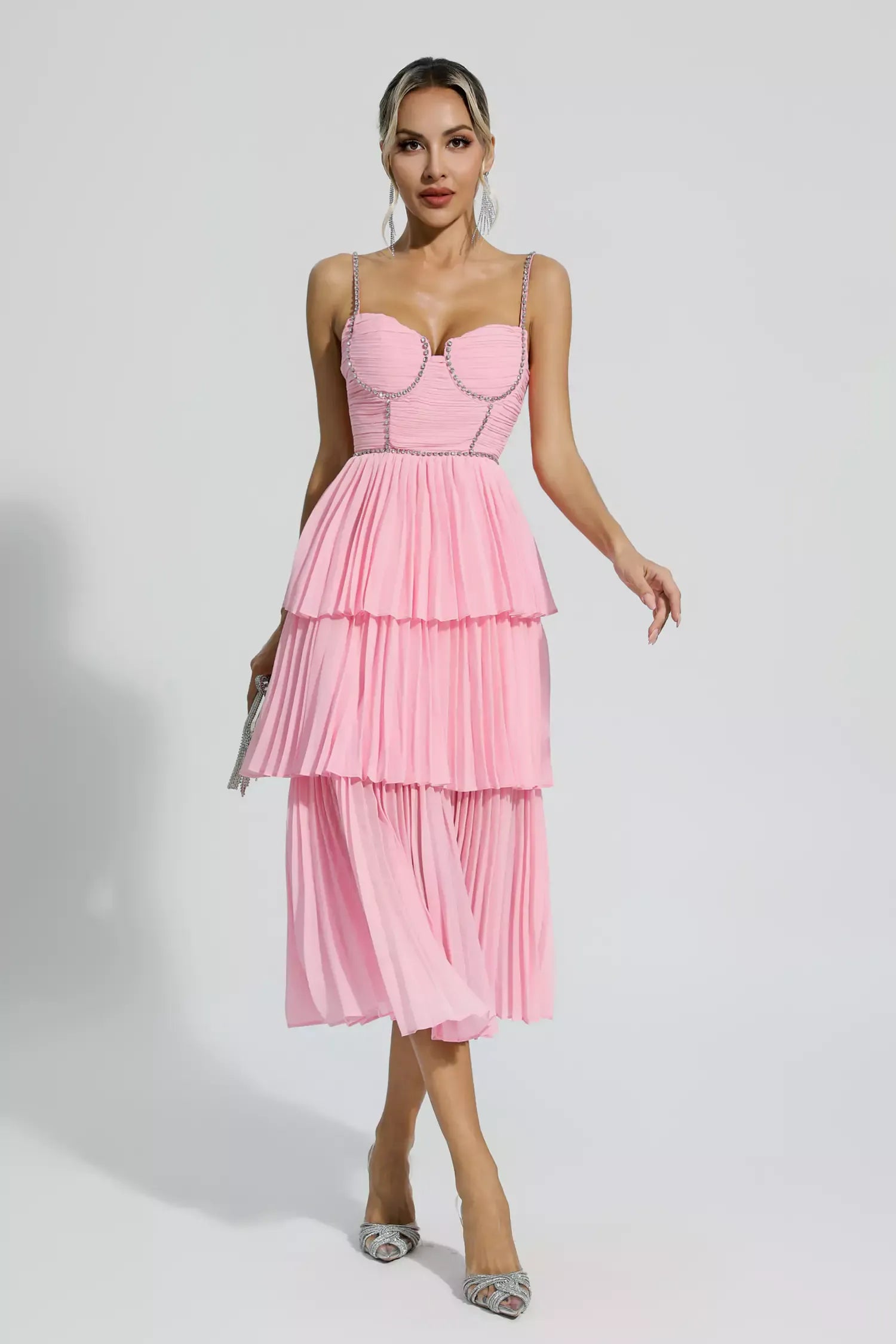 Daniella Pembe Pileli Midi Elbise | S-Pembe | M-Pembe | L-Pembe | Xl-Pembe