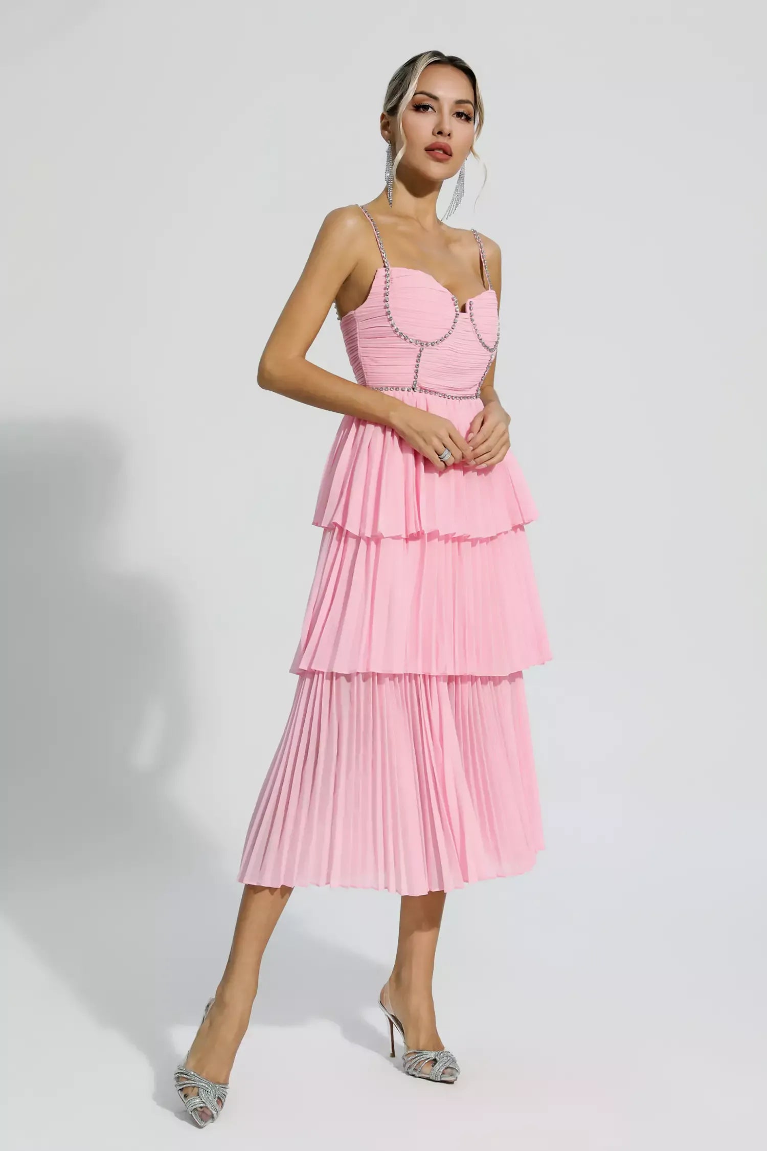 Daniella Pembe Pileli Midi Elbise | S-Pembe | M-Pembe | L-Pembe | Xl-Pembe