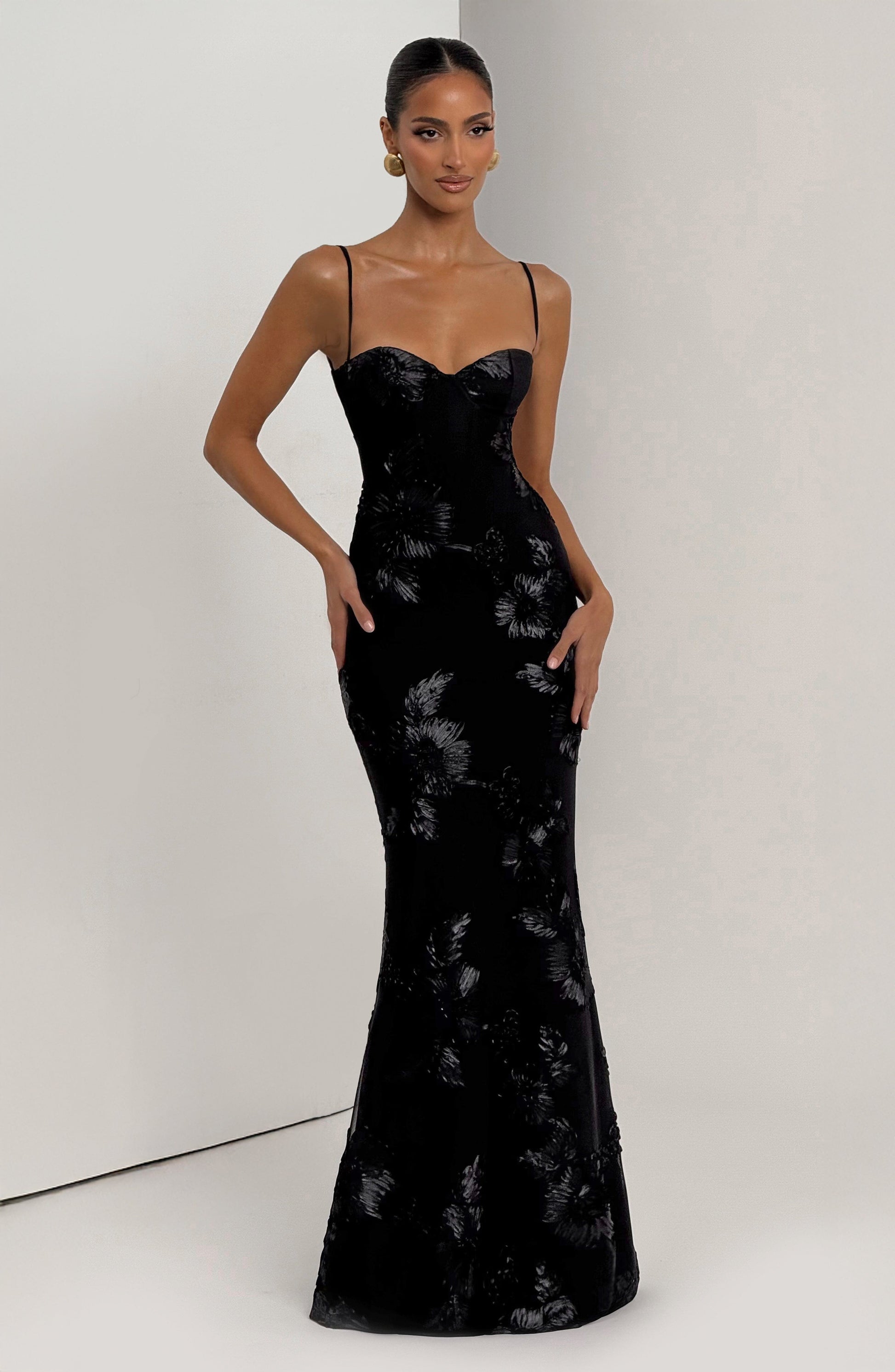Velorage Journi Cicekli Korseli Maksi Elbise | BBF4058-D - BLACK - XS | BBF4058-D - BLACK - S | BBF4058-D - BLACK - M | BBF4058-D - BLACK - L | BBF4058-D - BLACK - XL | BBF4058-D - BLACK - XXL