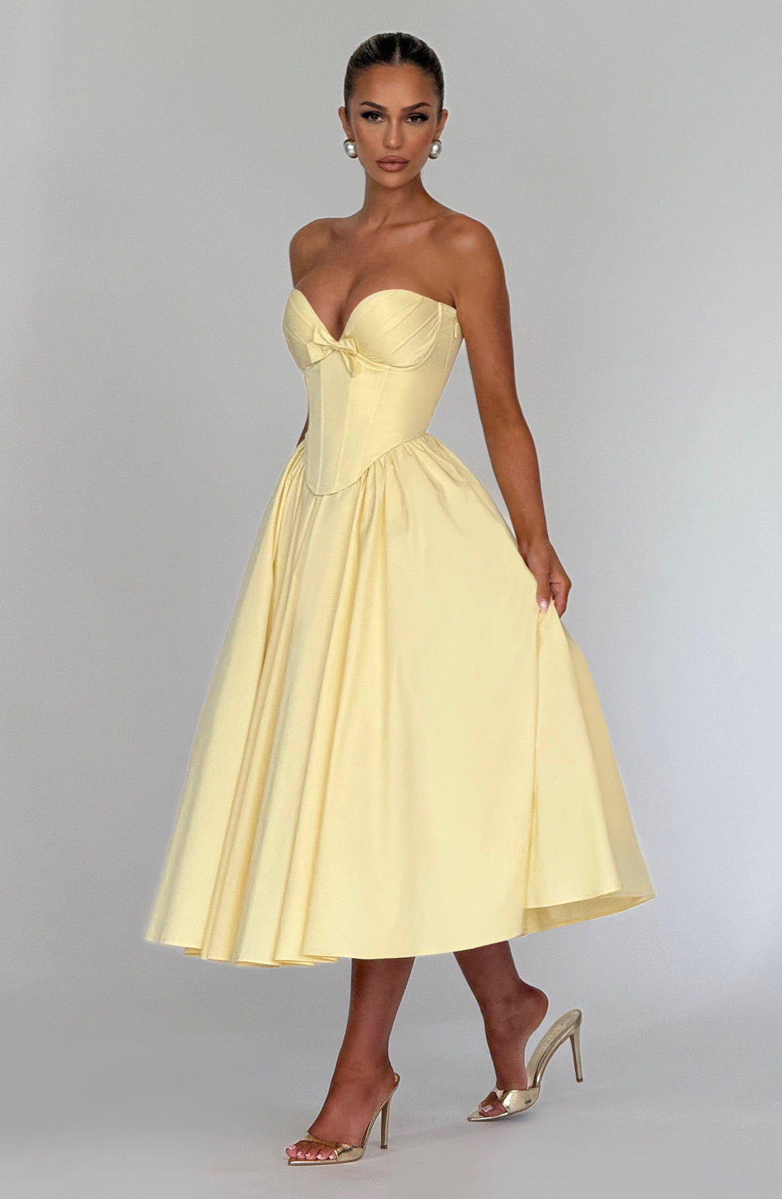 Velorage Khali Straplez Korse Midi Elbise | BBF3857-D - LEMON - XS | BBF3857-D - LEMON - S | BBF3857-D - LEMON - M | BBF3857-D - LEMON - L | BBF3857-D - LEMON - XL | BBF3857-D - LEMON - XXL