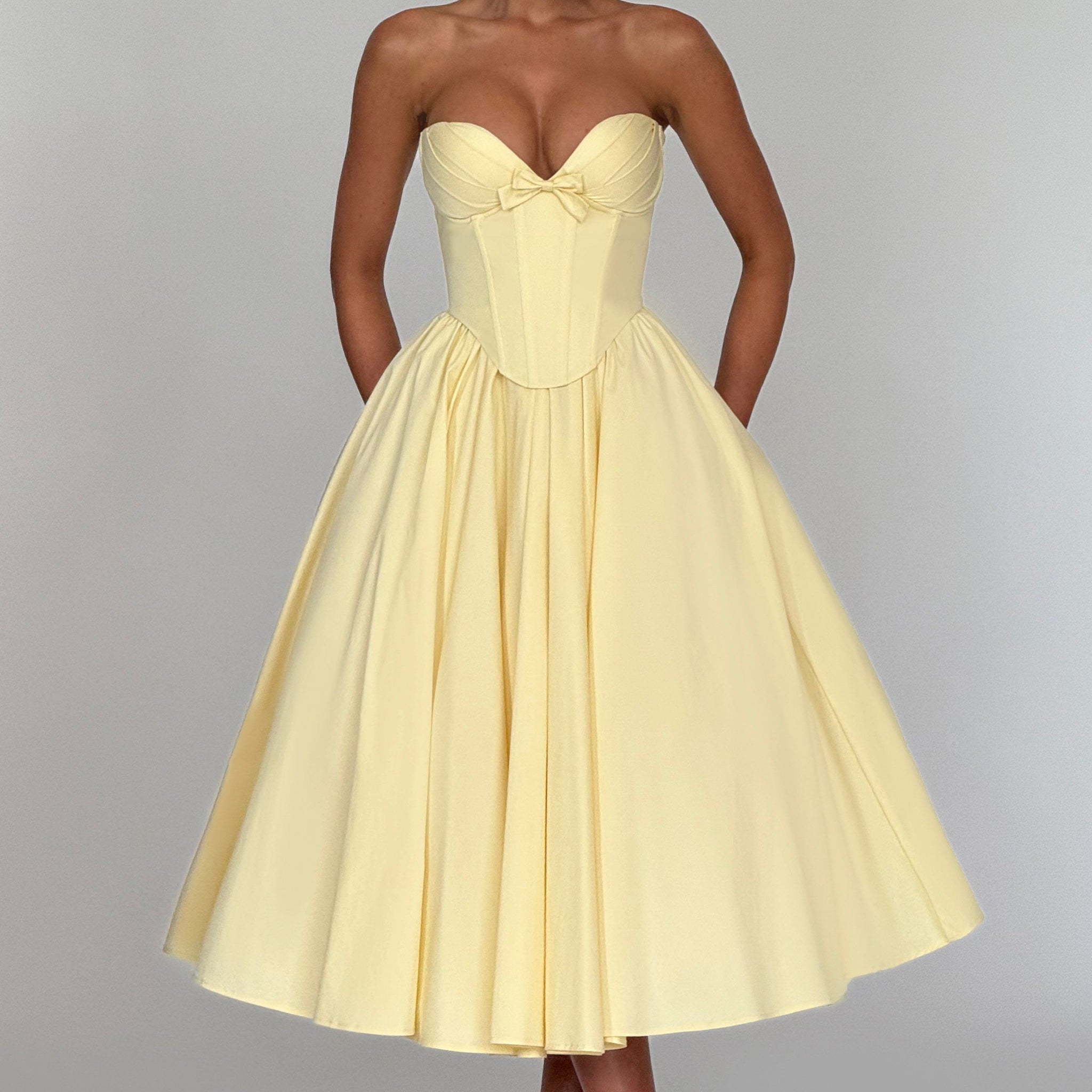 Velorage Khali Straplez Korse Midi Elbise | BBF3857-D - LEMON - XS | BBF3857-D - LEMON - S | BBF3857-D - LEMON - M | BBF3857-D - LEMON - L | BBF3857-D - LEMON - XL | BBF3857-D - LEMON - XXL