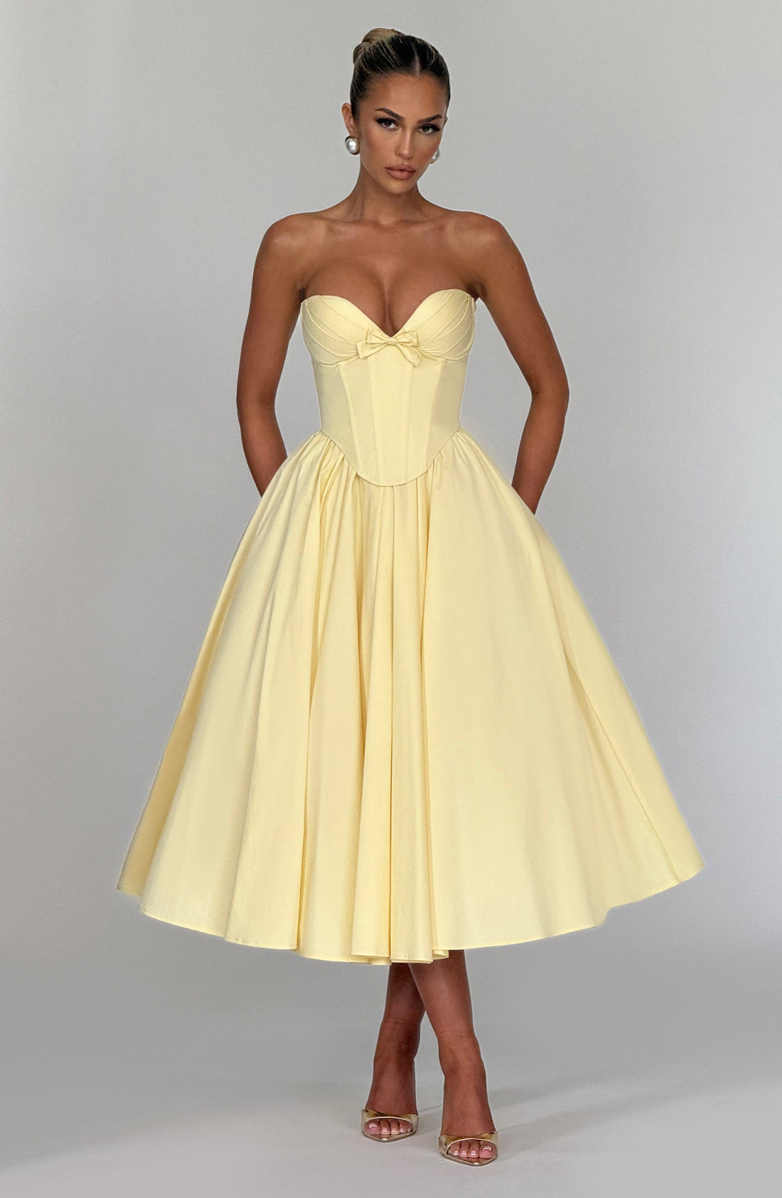 Velorage Khali Straplez Korse Midi Elbise | BBF3857-D - LEMON - XS | BBF3857-D - LEMON - S | BBF3857-D - LEMON - M | BBF3857-D - LEMON - L | BBF3857-D - LEMON - XL | BBF3857-D - LEMON - XXL