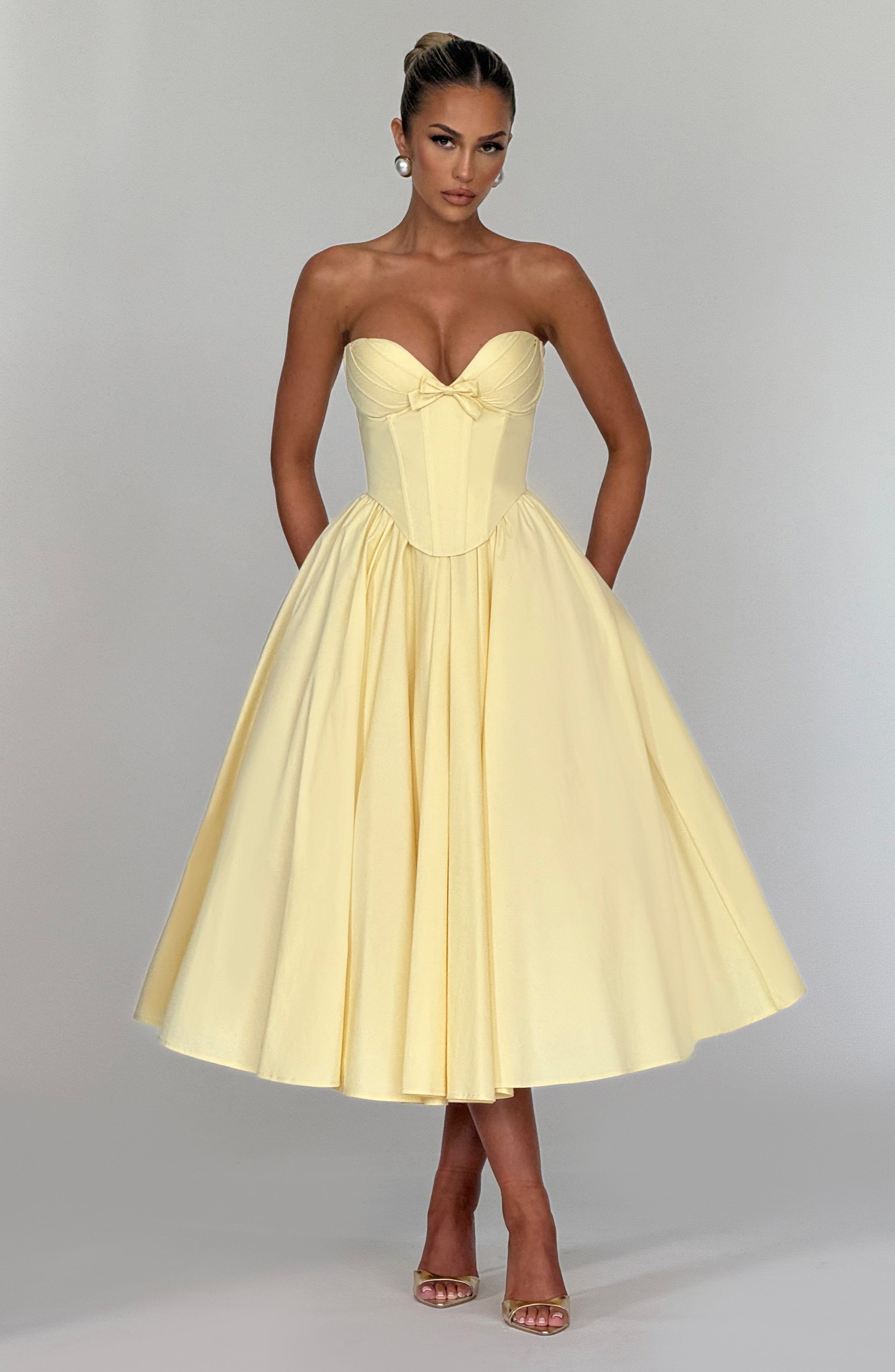 Velorage Khali Straplez Korse Midi Elbise | BBF3857-D - LEMON - XS | BBF3857-D - LEMON - S | BBF3857-D - LEMON - M | BBF3857-D - LEMON - L | BBF3857-D - LEMON - XL | BBF3857-D - LEMON - XXL