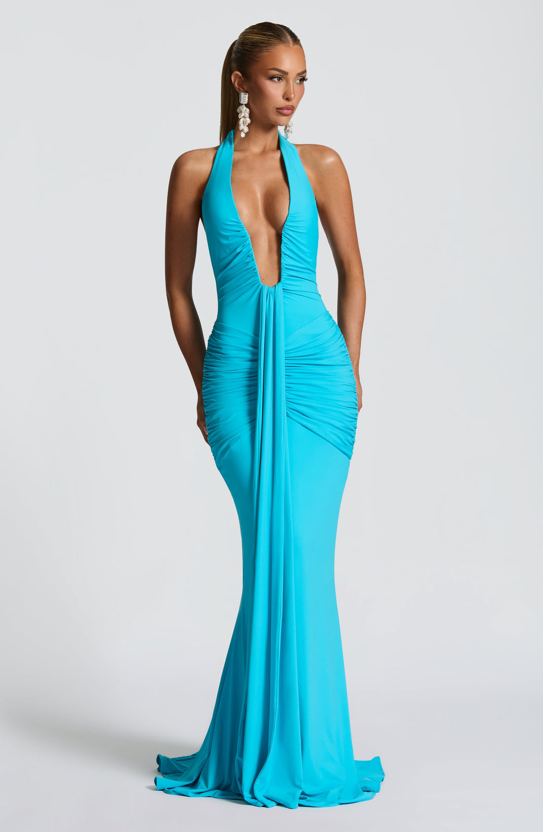 Velorage Meena Turkuaz Halter Maxi Elbise