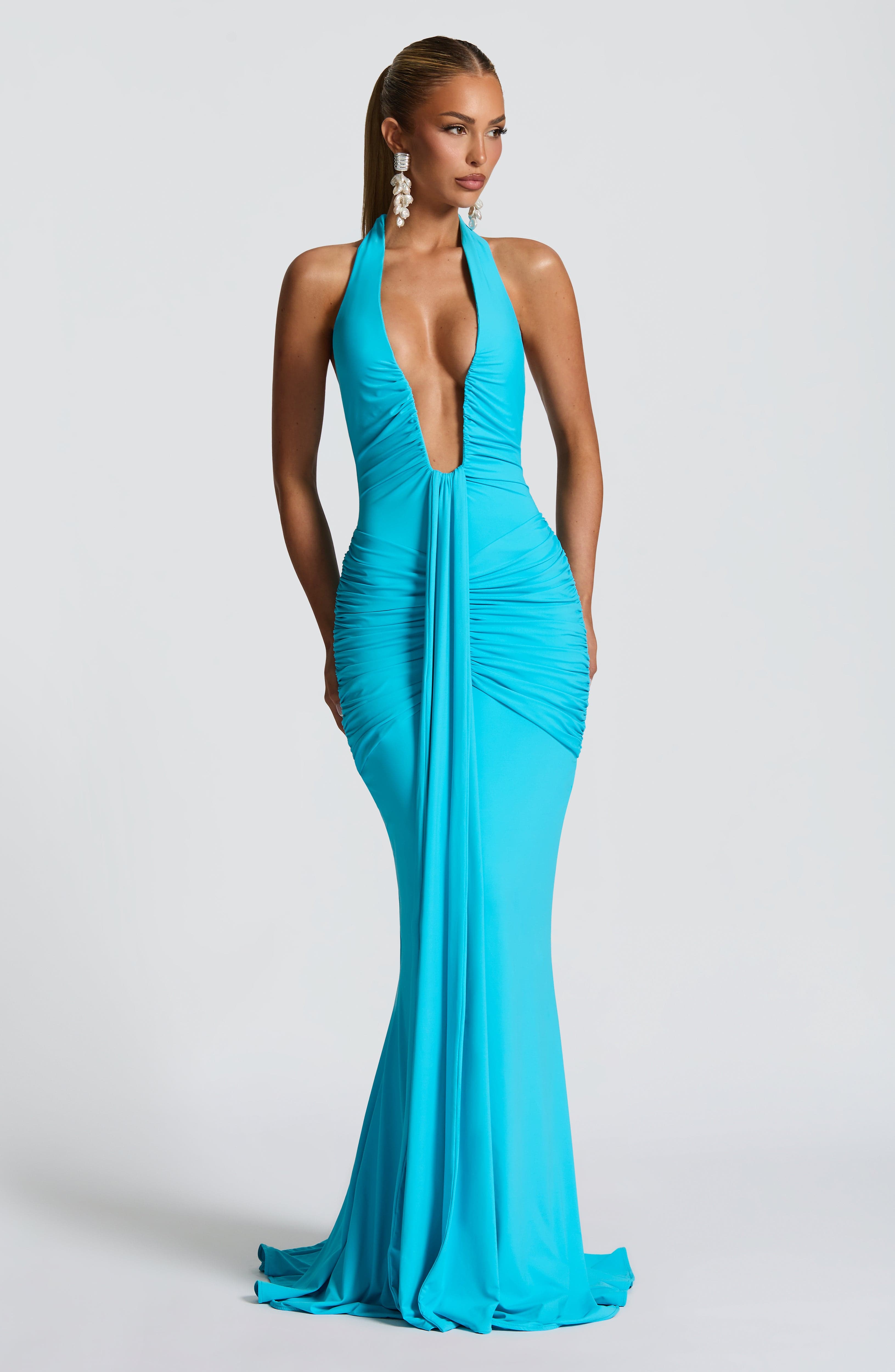 Velorage Meena Turkuaz Halter Maxi Elbise | BBF4037-D - AQUA - XS | BBF4037-D - AQUA - S | BBF4037-D - AQUA - M | BBF4037-D - AQUA - L | BBF4037-D - AQUA - XL | BBF4037-D - AQUA - XXL