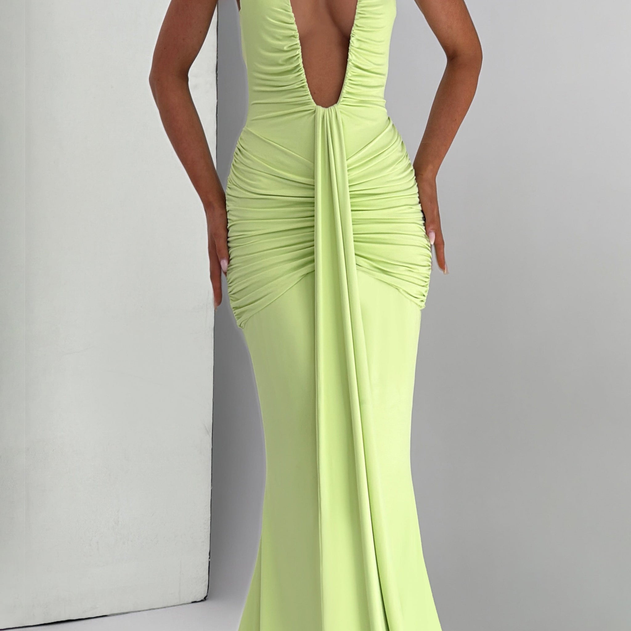 Velorage Maryah Halter Yaka Maksi Elbise | BBF4037-D - LIME - XS | BBF4037-D - LIME - S | BBF4037-D - LIME - M | BBF4037-D - LIME - L | BBF4037-D - LIME - XL | BBF4037-D - LIME - XXL