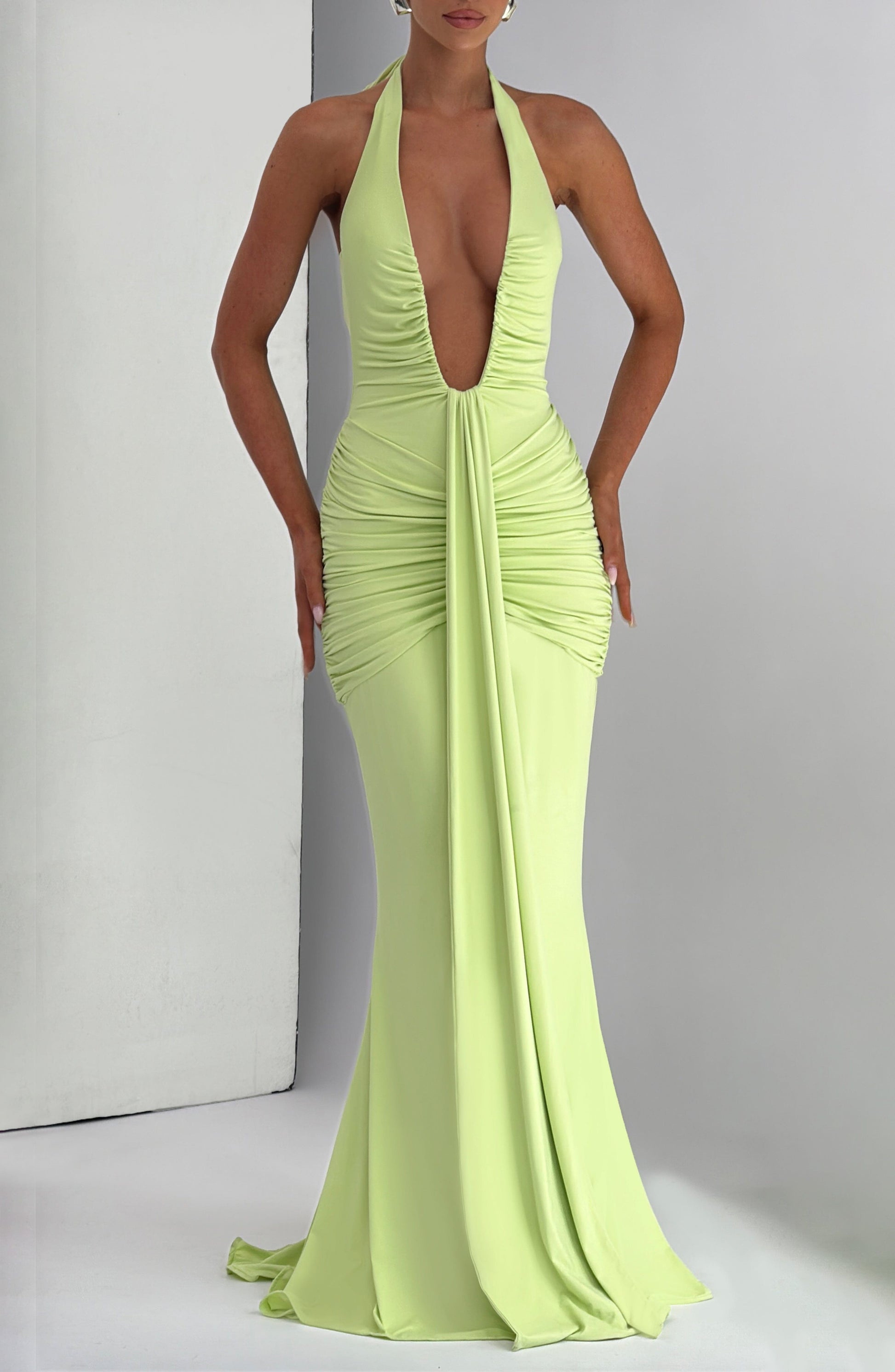 Velorage Maryah Halter Yaka Maksi Elbise | BBF4037-D - LIME - XS | BBF4037-D - LIME - S | BBF4037-D - LIME - M | BBF4037-D - LIME - L | BBF4037-D - LIME - XL | BBF4037-D - LIME - XXL