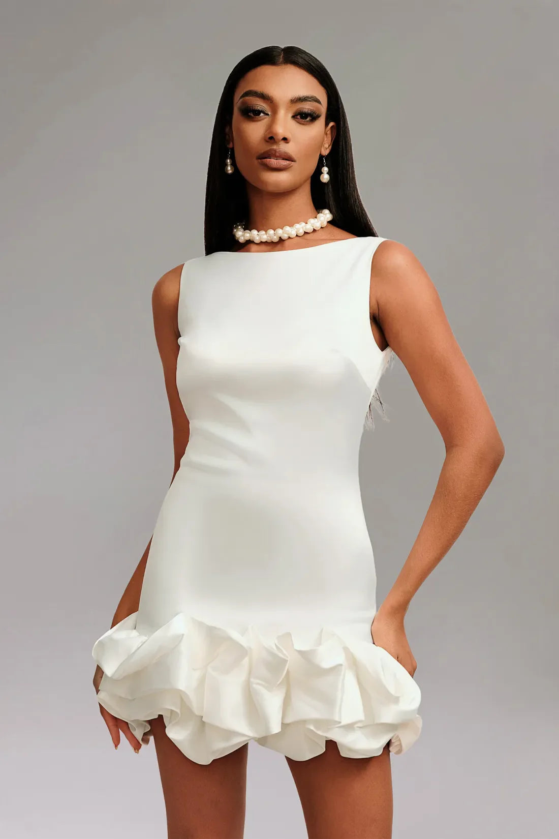 Anneli Degaje Yaka Mini Elbise | Xs-Beyaz | S-Beyaz | M-Beyaz | L-Beyaz | Xl-Beyaz
