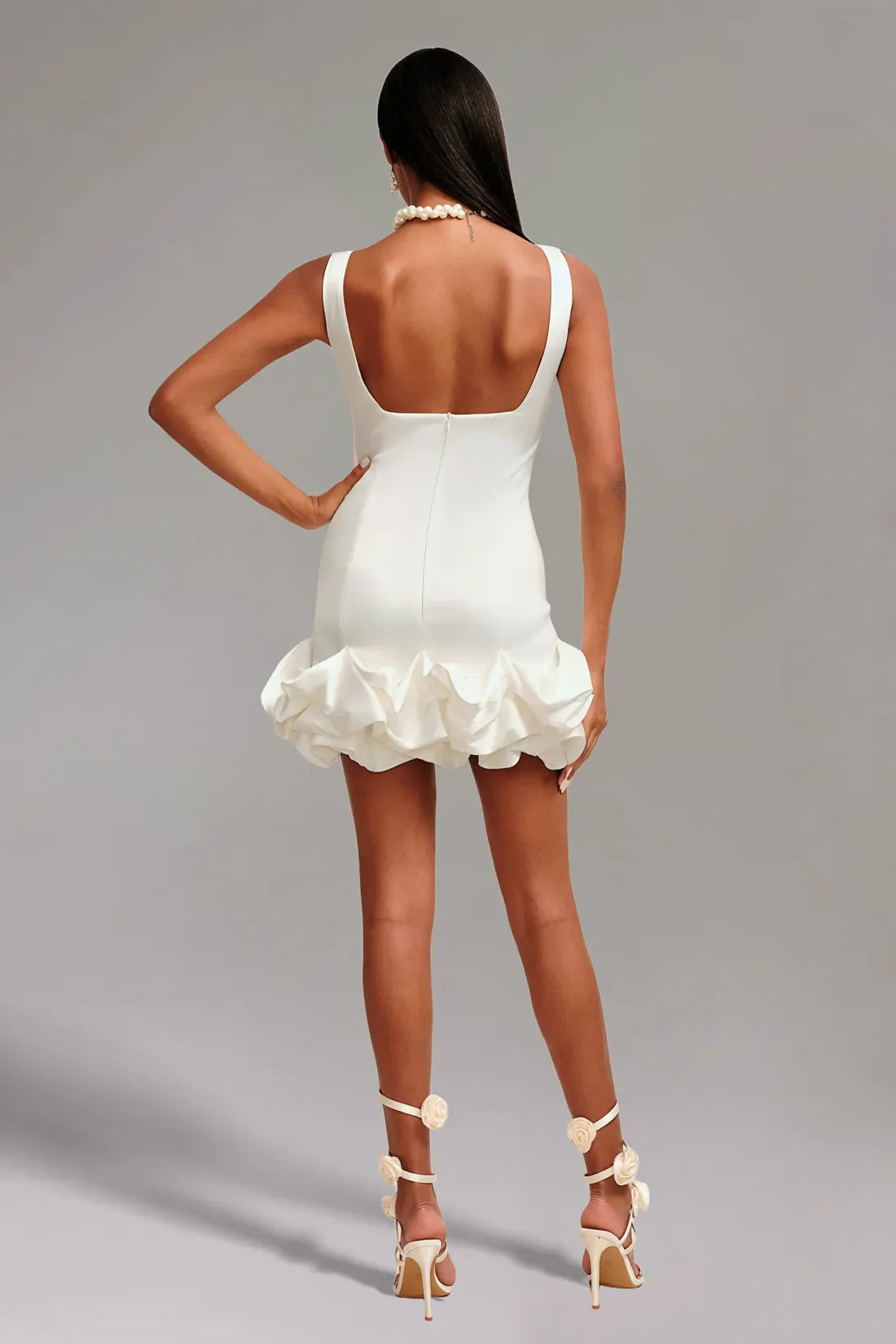 Anneli Degaje Yaka Mini Elbise | Xs-Beyaz | S-Beyaz | M-Beyaz | L-Beyaz | Xl-Beyaz