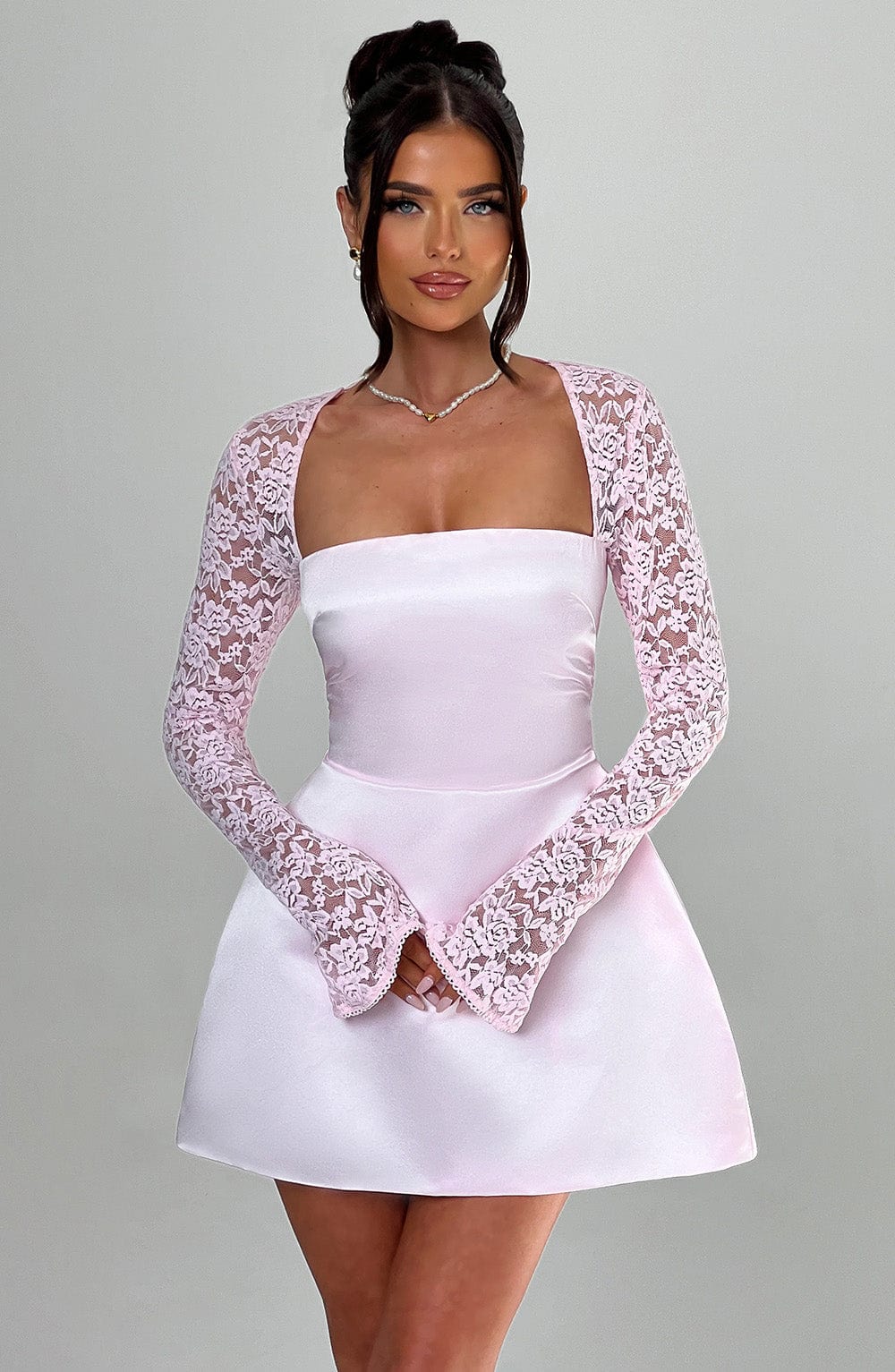 Velorage Gabrielle Dantel Kollu Mini Elbise | BBF3607-D - BLUSH - XS | BBF3607-D - BLUSH - S | BBF3607-D - BLUSH - M | BBF3607-D - BLUSH - L | BBF3607-D - BLUSH - XL | BBF3607-D - BLUSH - XXL
