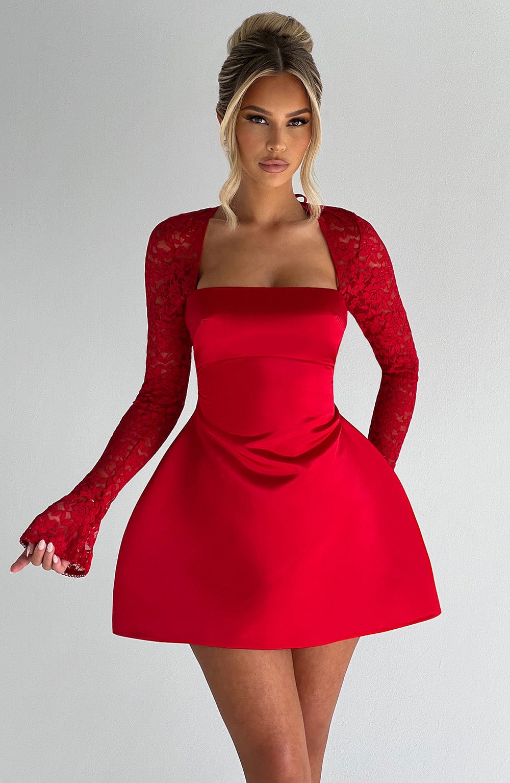 Velorage Lariah Saten Dantel Mini Elbise | BBF3607-D - RED - XS | BBF3607-D - RED - S | BBF3607-D - RED - M | BBF3607-D - RED - L | BBF3607-D - RED - XL | BBF3607-D - RED - XXL
