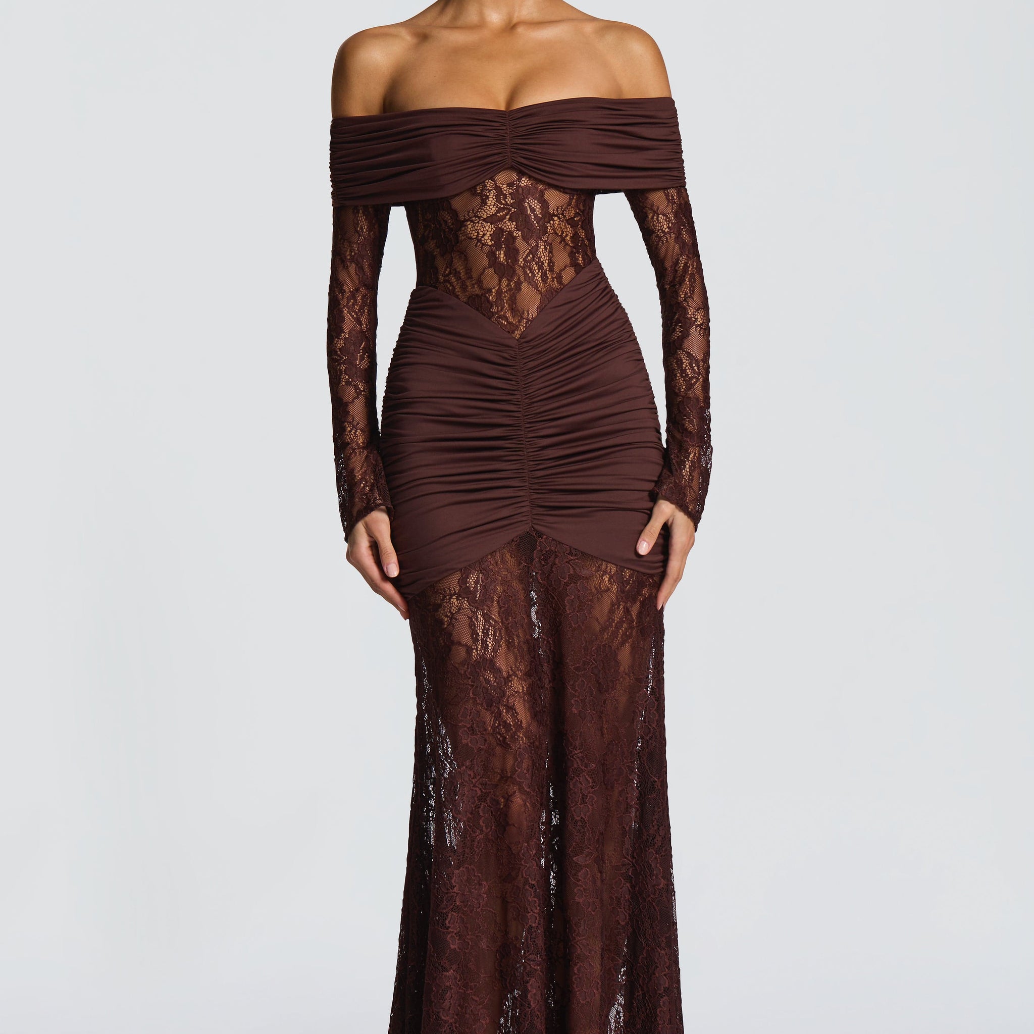 Velorage Waverly Dantelli Buzgulu Maksi Elbise | BBF4146-D - PLUM BROWN - XS | BBF4146-D - PLUM BROWN - S | BBF4146-D - PLUM BROWN - M | BBF4146-D - PLUM BROWN - L | BBF4146-D - PLUM BROWN - XL | BBF4146-D - PLUM BROWN - XXL