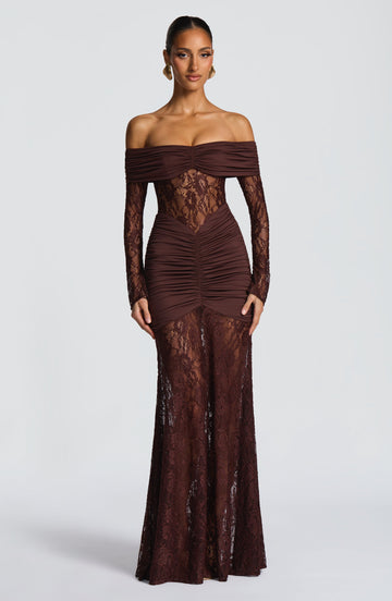 Velorage Waverly Dantelli Buzgulu Maksi Elbise | BBF4146-D - PLUM BROWN - XS | BBF4146-D - PLUM BROWN - S | BBF4146-D - PLUM BROWN - M | BBF4146-D - PLUM BROWN - L | BBF4146-D - PLUM BROWN - XL | BBF4146-D - PLUM BROWN - XXL