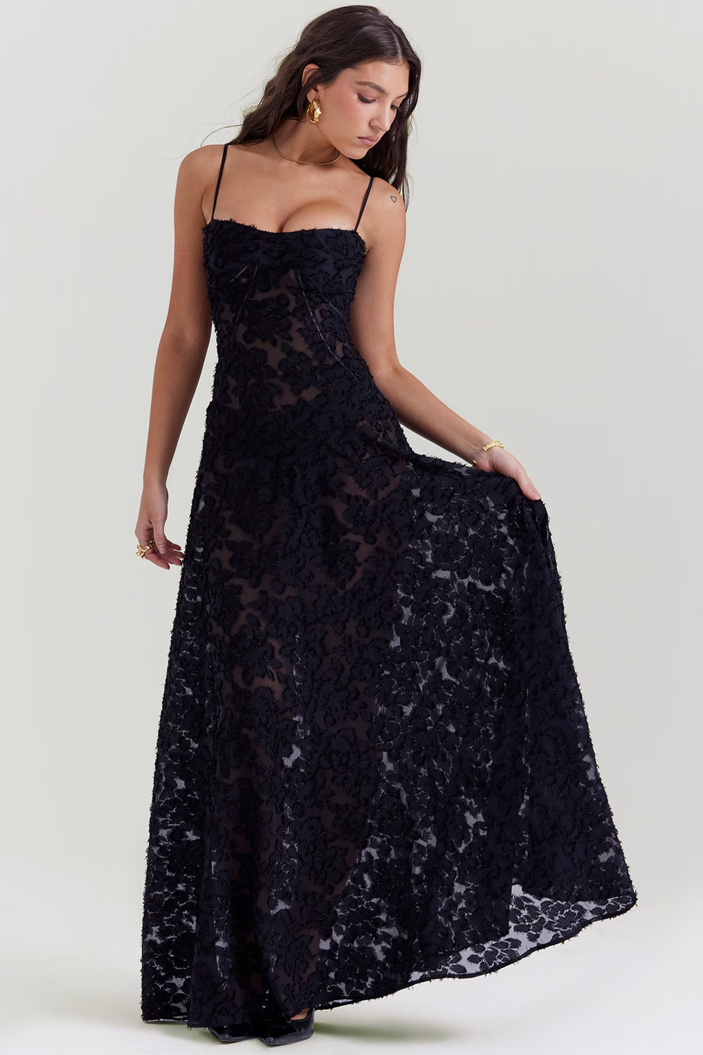 Velorage Julieann Cicek Dantelli Maxi Elbise | Beyaz-XS | Beyaz-S | Beyaz-M | Beyaz-L | Beyaz-XL