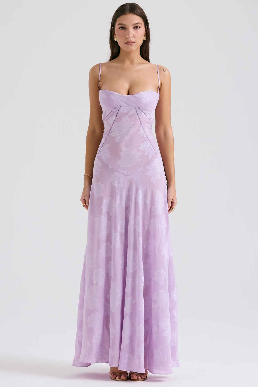 Velorage Julieann Cicek Dantelli Maxi Elbise | Gri-XS | Gri-S | Gri-M | Gri-L | Gri-XL