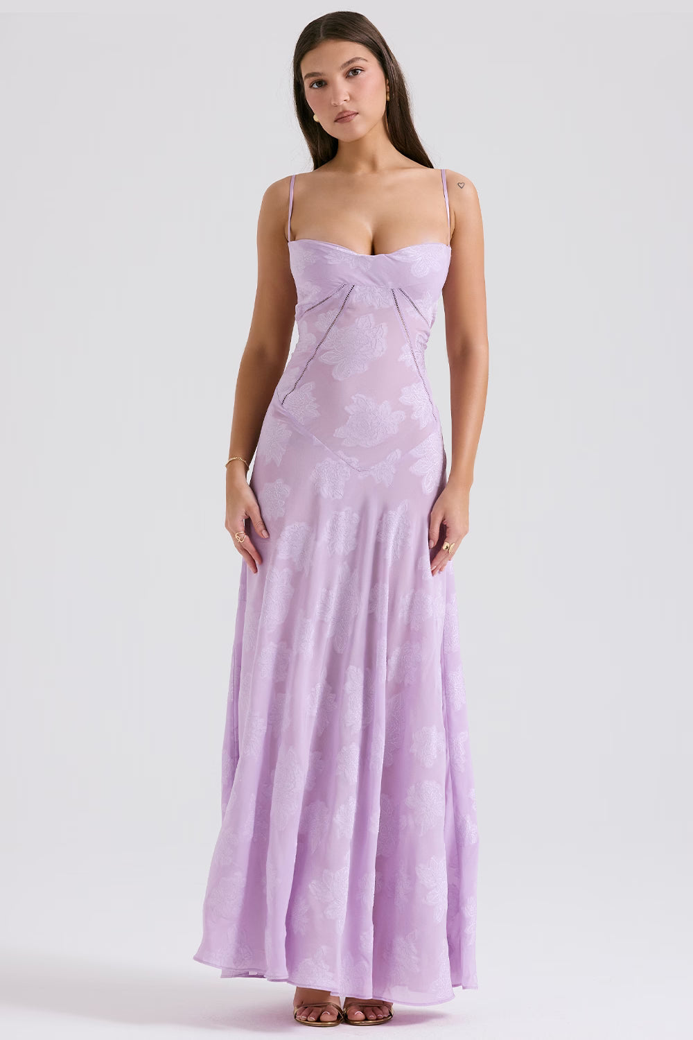 Velorage Julieann Cicek Dantelli Maxi Elbise | Gri-XS | Gri-S | Gri-M | Gri-L | Gri-XL