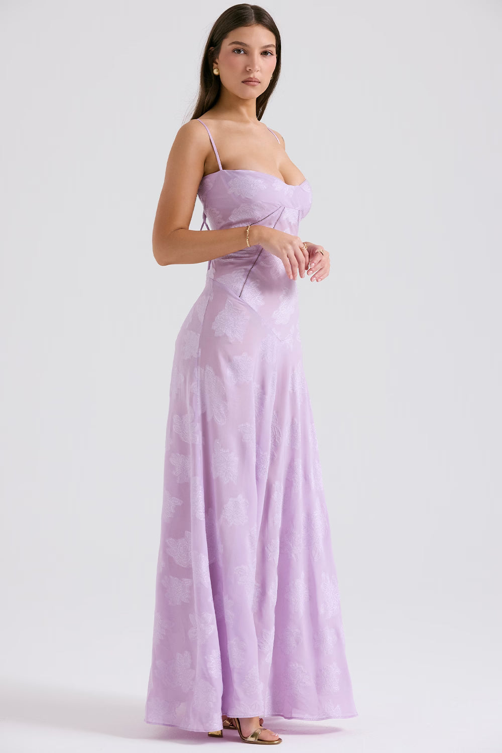 Velorage Julieann Cicek Dantelli Maxi Elbise | Gri-XS | Gri-S | Gri-M | Gri-L | Gri-XL