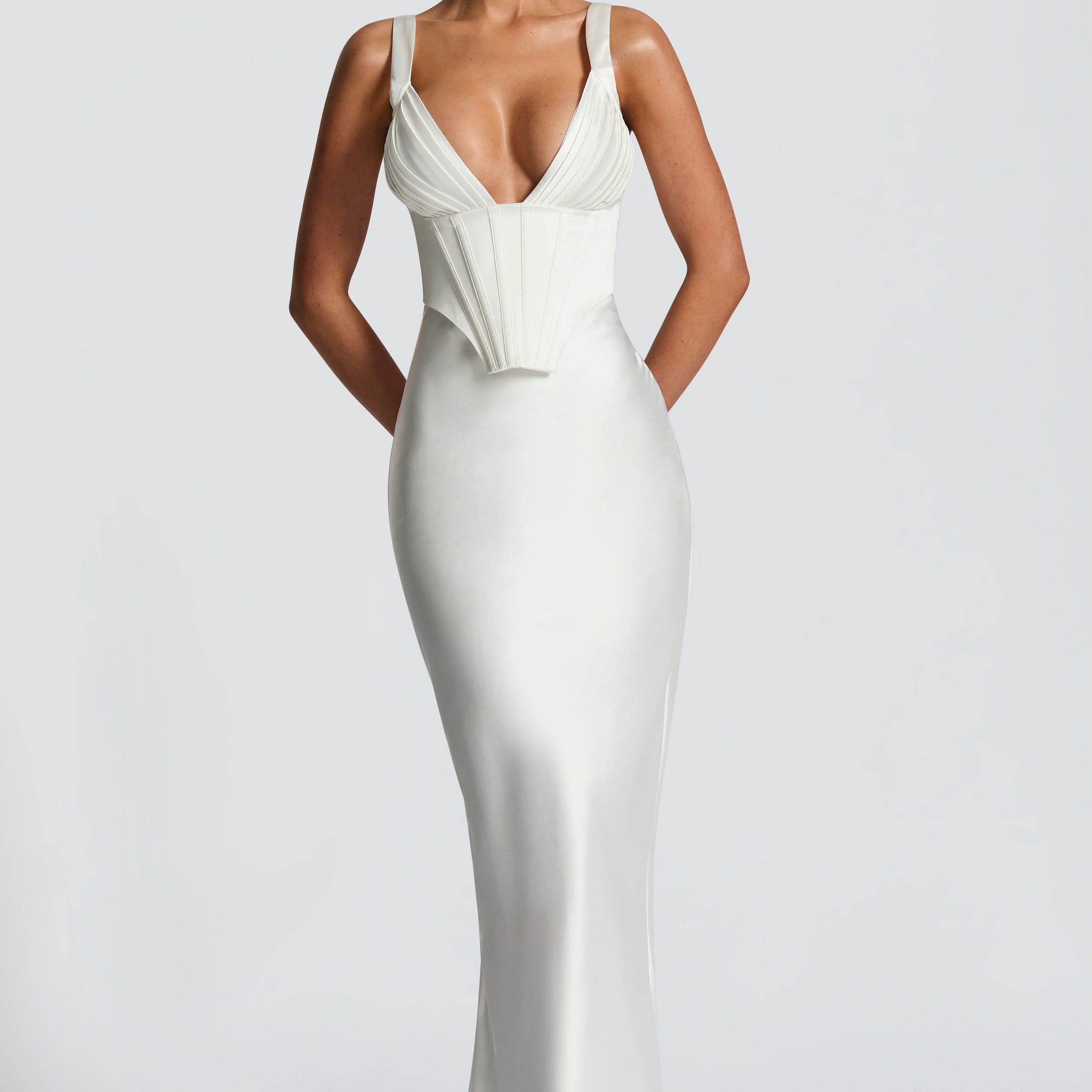 Velorage Taylynn Korse Saten Maksi Elbise | BBF3234-D- IVORY - XS | BBF3234-D- IVORY - S | BBF3234-D- IVORY - M | BBF3234-D- IVORY - L | BBF3234-D- IVORY - XL | BBF3234-D- IVORY - XXL