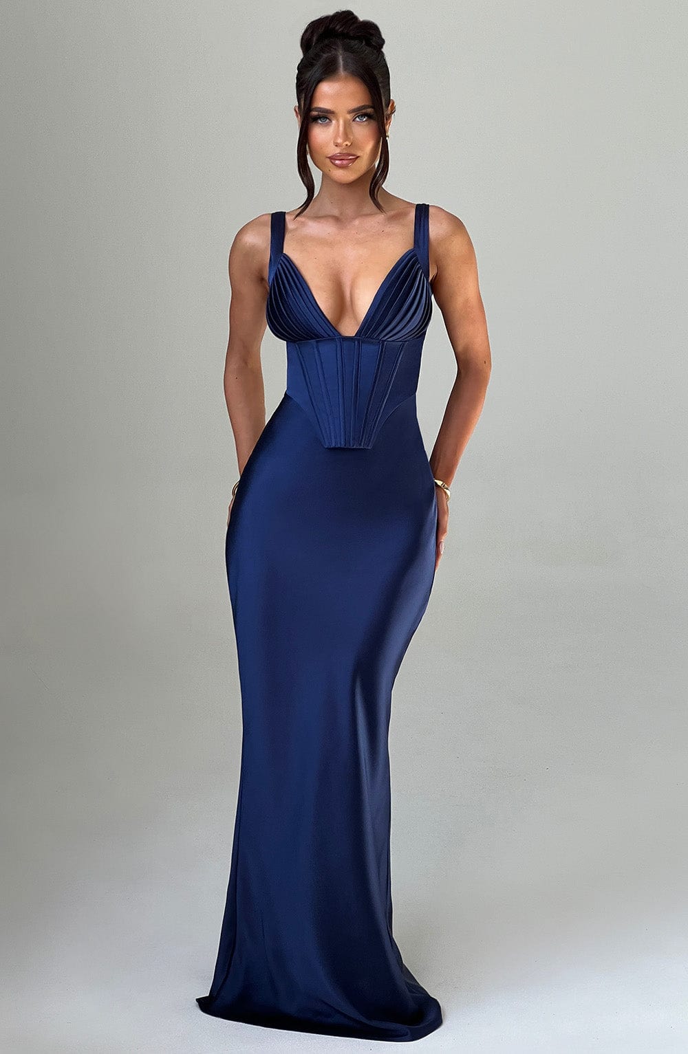 Velorage Skylie Korseli Saten Uzun Elbise | BBF3234-D - NAVY - XS | BBF3234-D - NAVY - S | BBF3234-D - NAVY - M | BBF3234-D - NAVY - L | BBF3234-D - NAVY - XL | BBF3234-D - NAVY - XXL