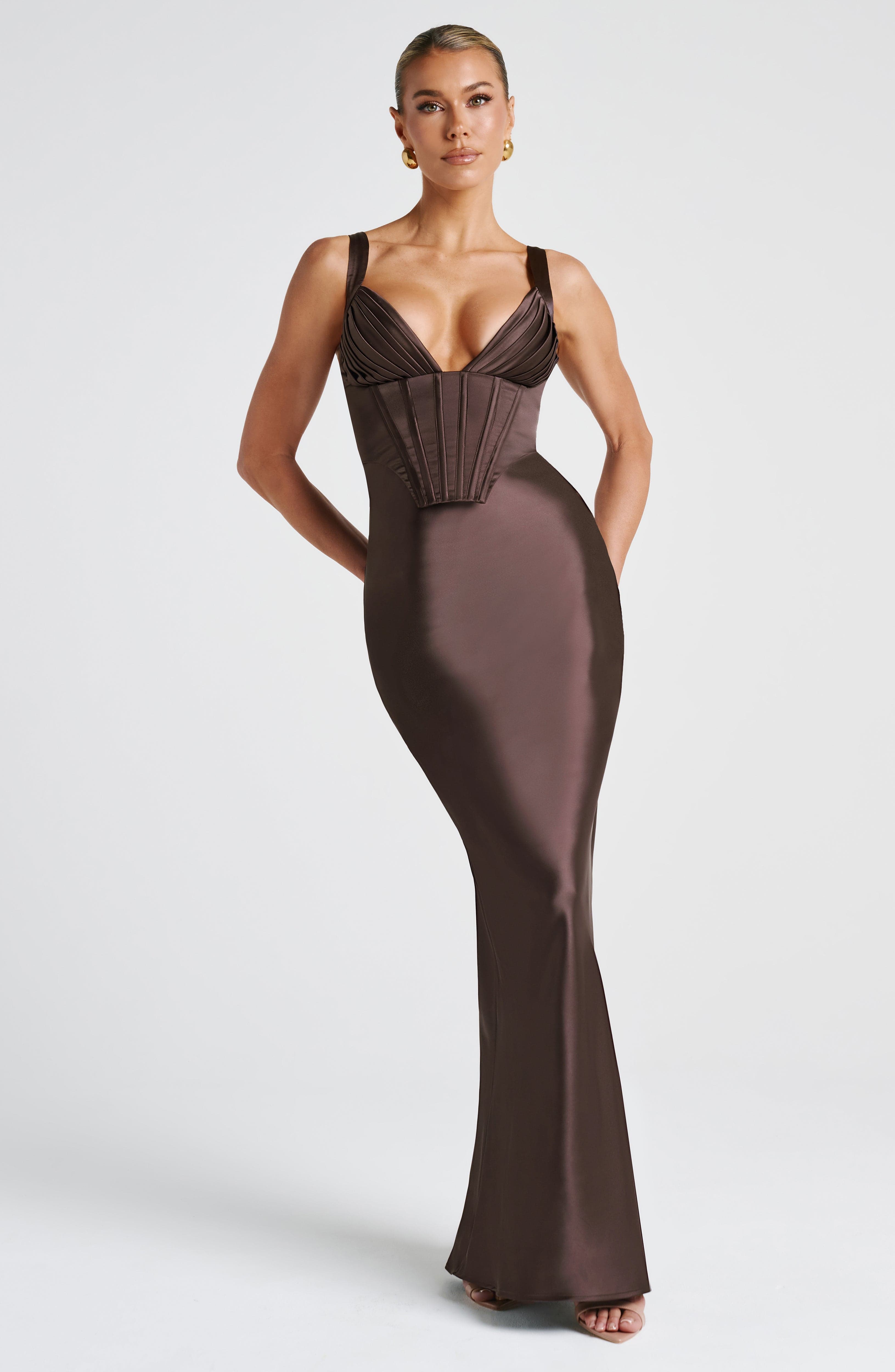 Velorage Avari Saten Korse Maxi Elbise