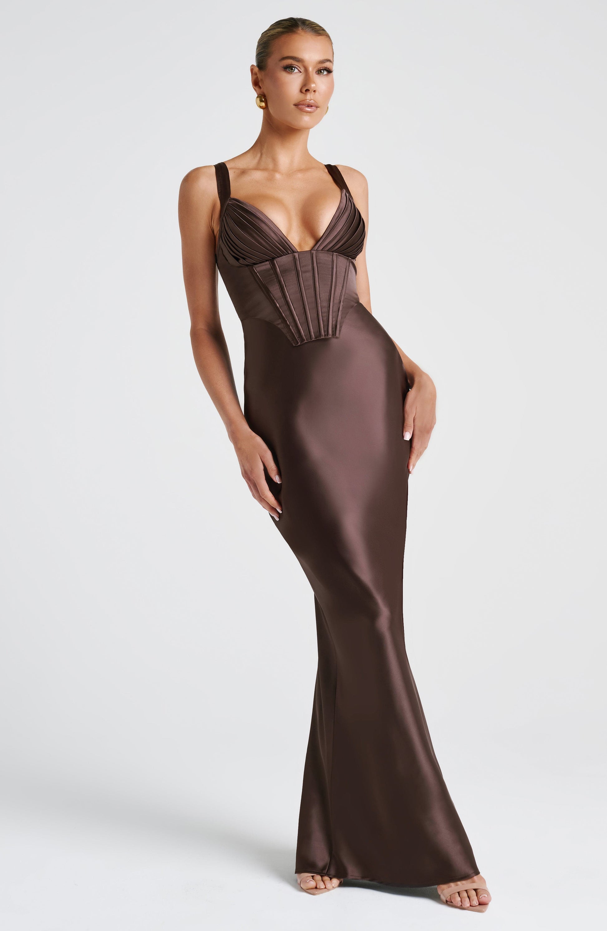 Velorage Avari Saten Korse Maxi Elbise