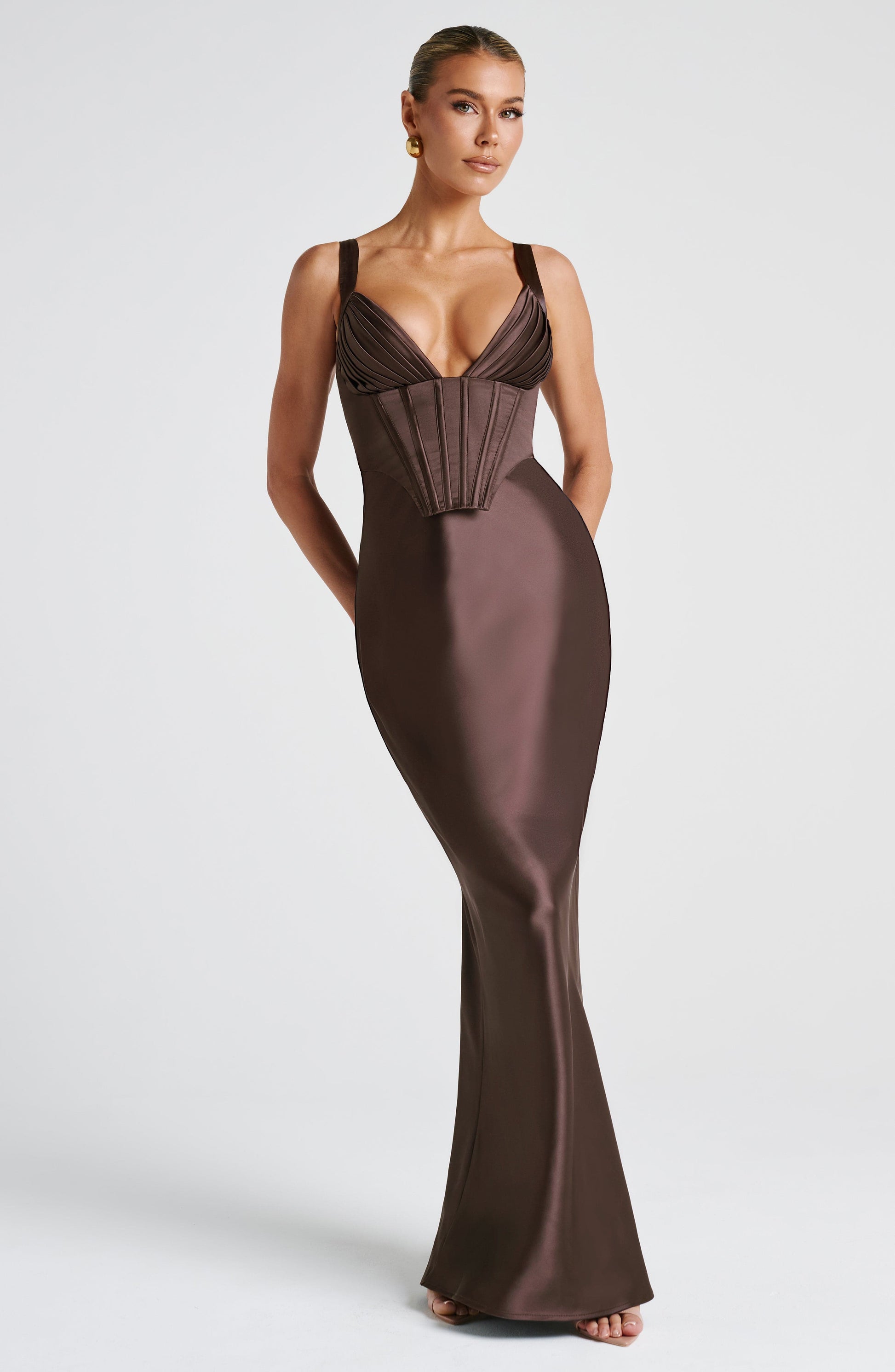Velorage Avari Saten Korse Maxi Elbise