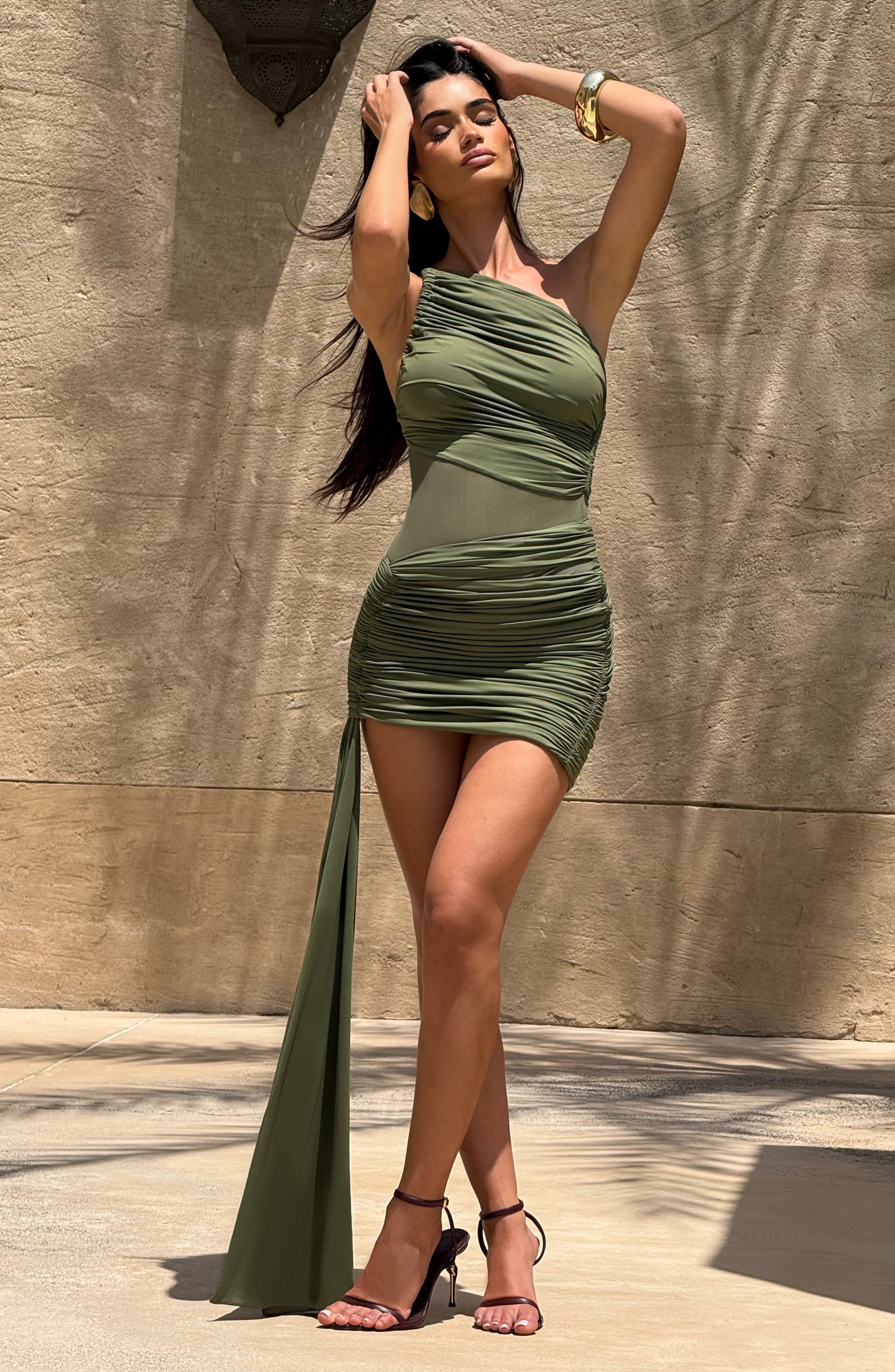 Velorage Yehudis Tek Omuz Asimetrik Mini Elbise | BBF4139-D - KHAKI - XS | BBF4139-D - KHAKI - S | BBF4139-D - KHAKI - M | BBF4139-D - KHAKI - L | BBF4139-D - KHAKI - XL | BBF4139-D - KHAKI - XXL