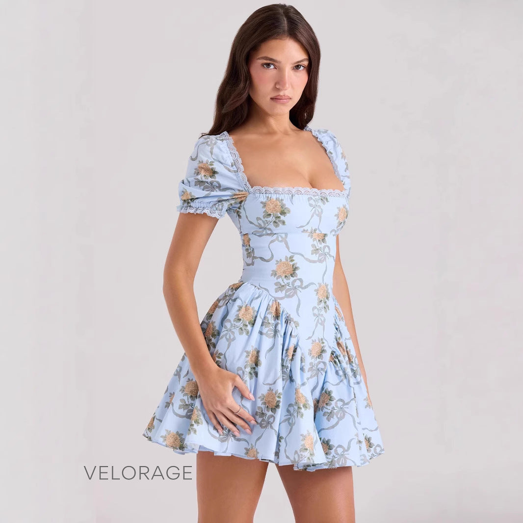 Adelyn Kare Yaka Çiçekli Elbise [VLHP8CFY]