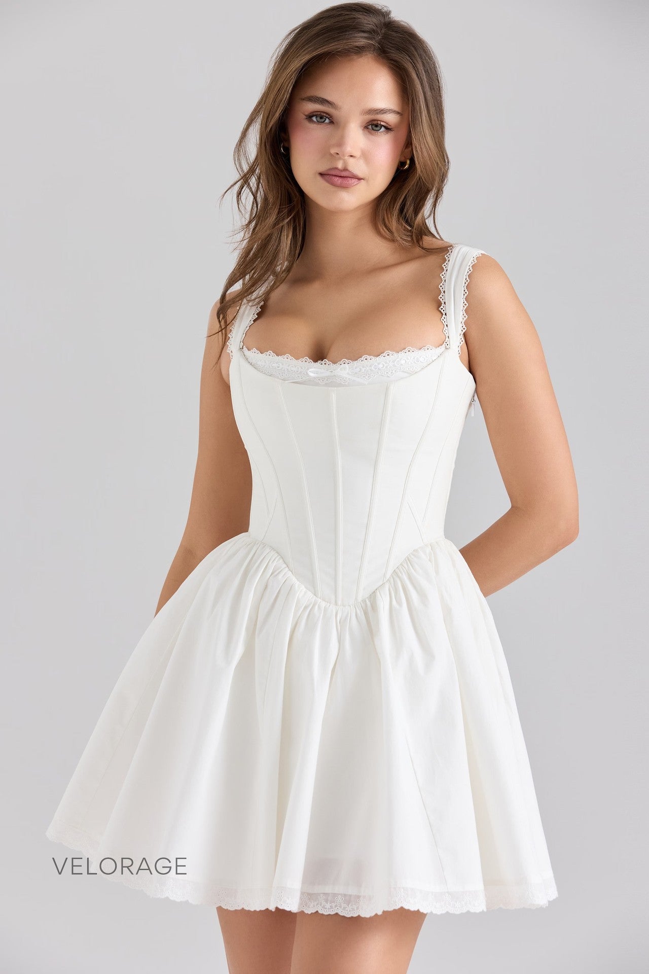 Cambrie Kare Yaka Mini Elbise [W1M7Y34H]
