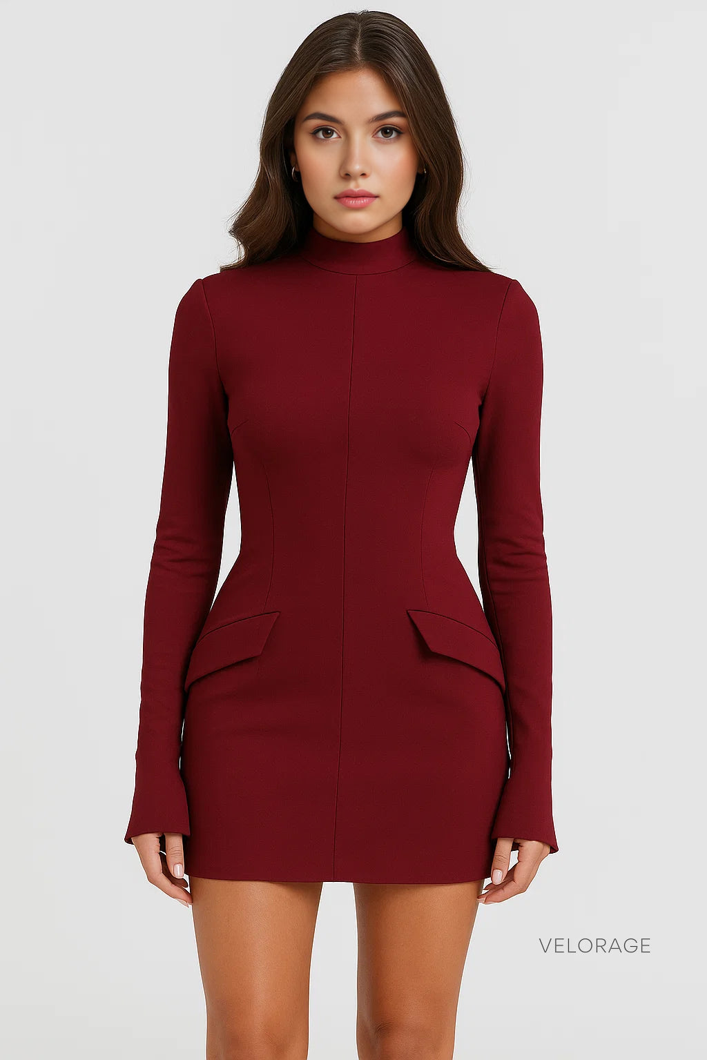 Velorage Camdyn Uzun Kollu Bogazli Elbise | Marsala-PP | Marsala-P | Marsala-M | Marsala-G