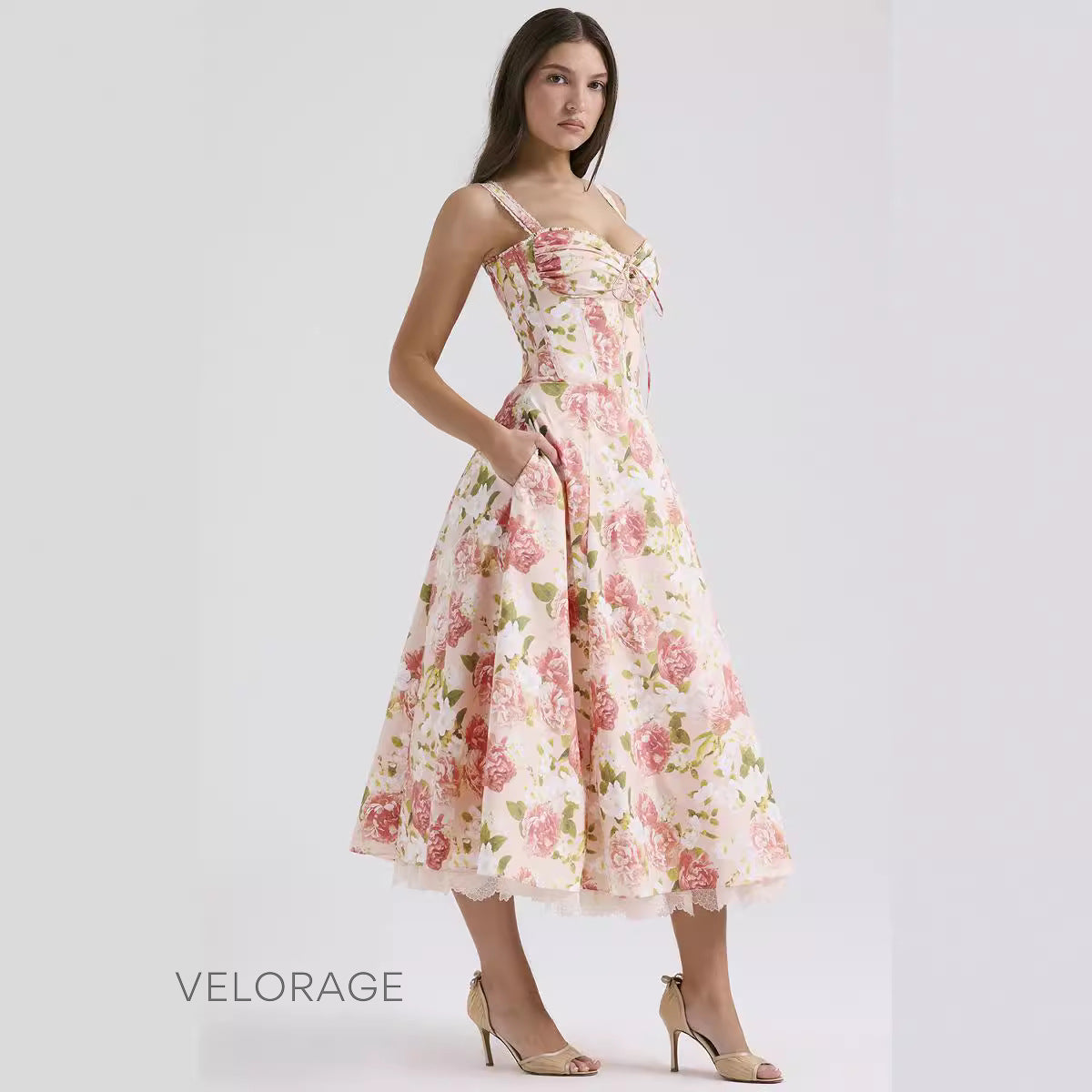 Clarity Romantik Çiçekli Askılı Elbise [IJZGA2WC]