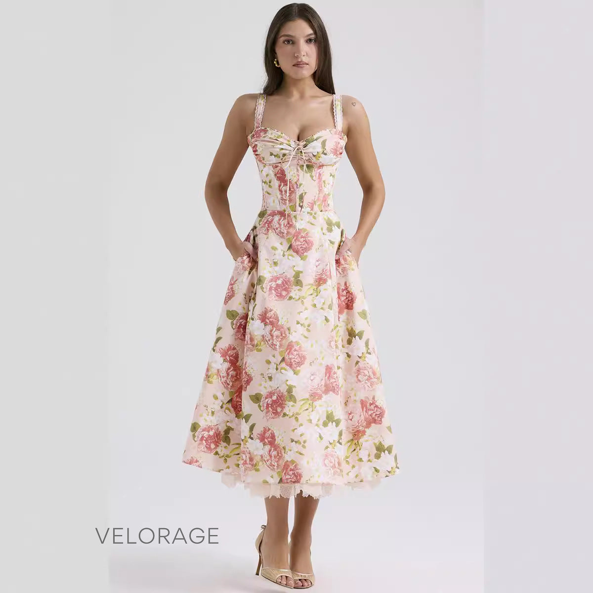 Clarity Romantik Çiçekli Askılı Elbise [UB6VRPIO]