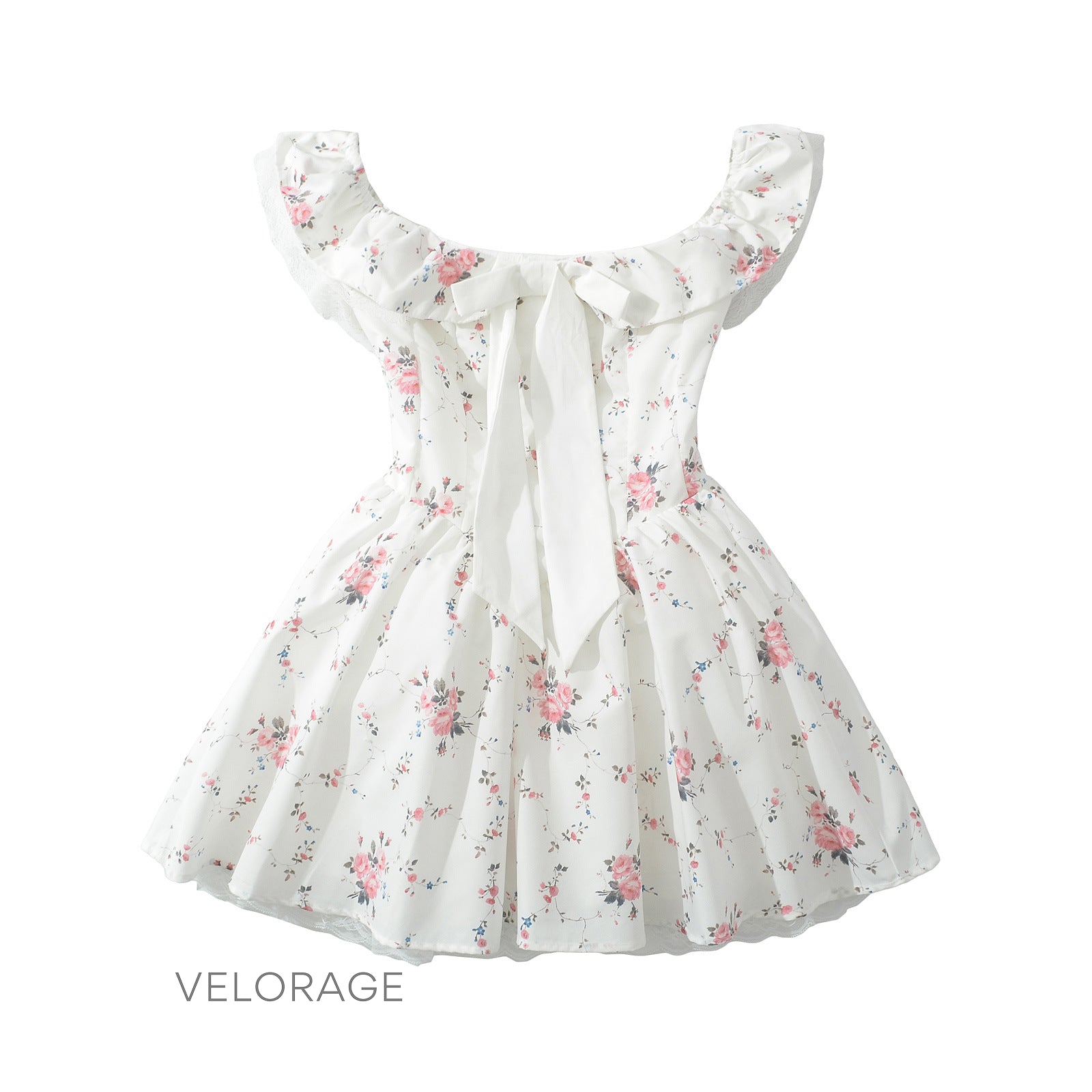 Cree Çiçekli Puf Kollu Mini Elbise [VYRSVLQZ]