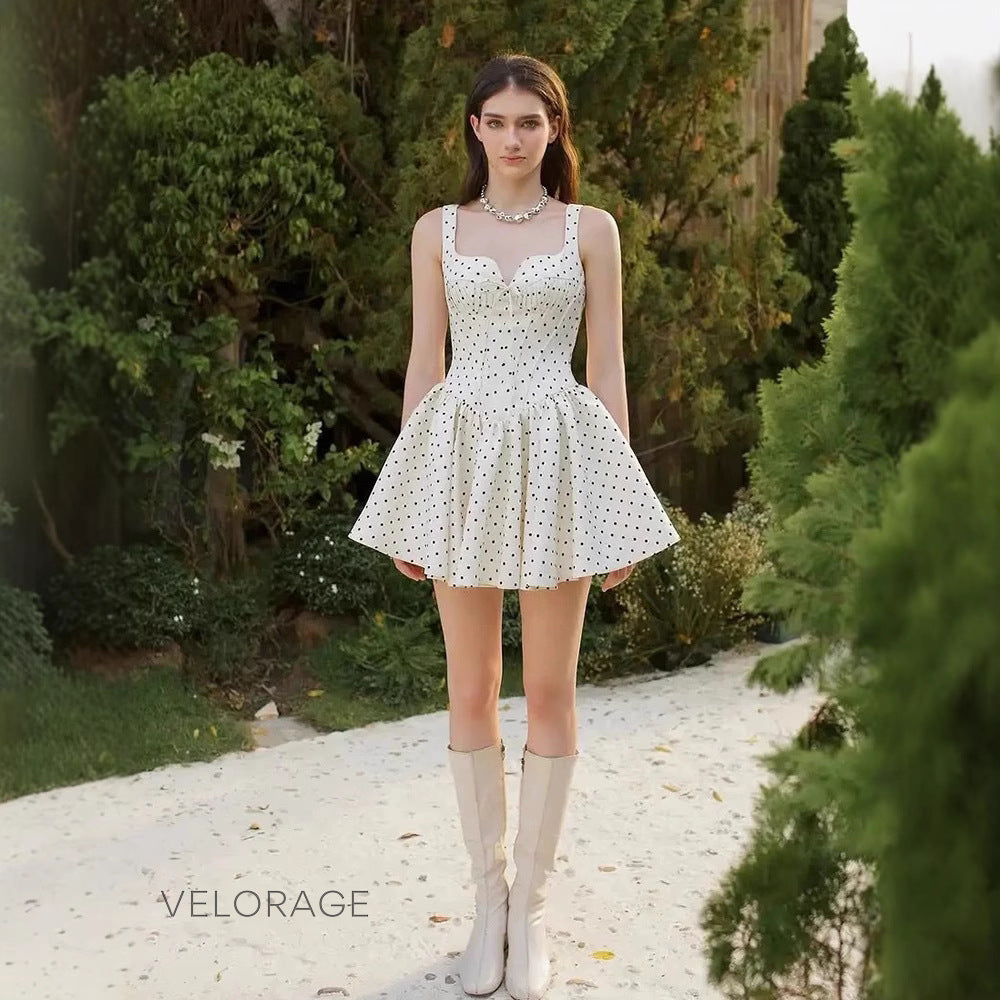 Flora Puantiyeli Askılı Mini Elbise [HQZYZLGF]