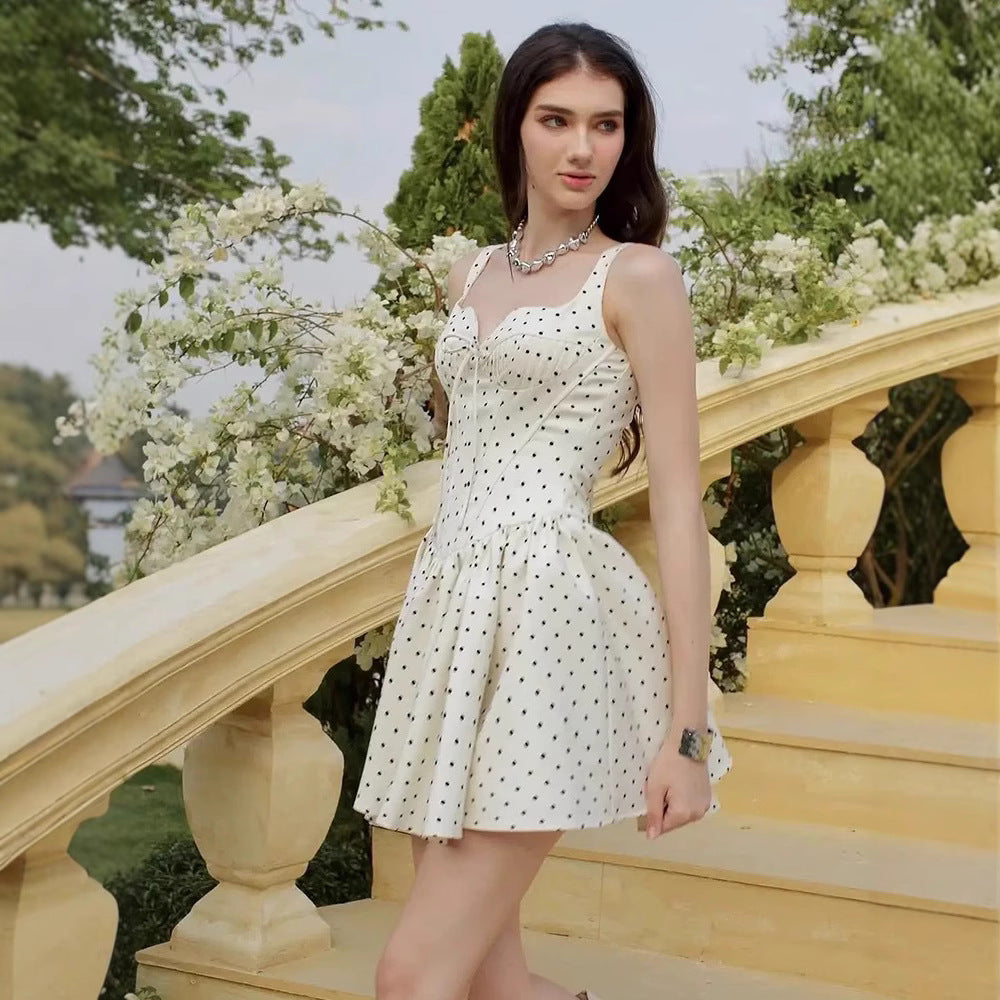 Flora Puantiyeli Askılı Mini Elbise [2JMC27MK]
