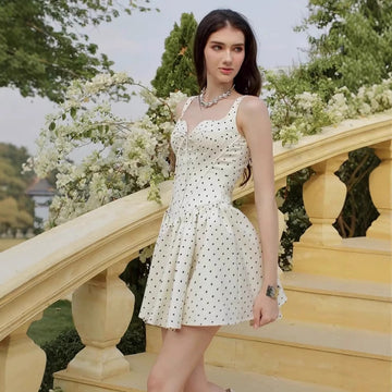 Flora Puantiyeli Askılı Mini Elbise [2JMC27MK]