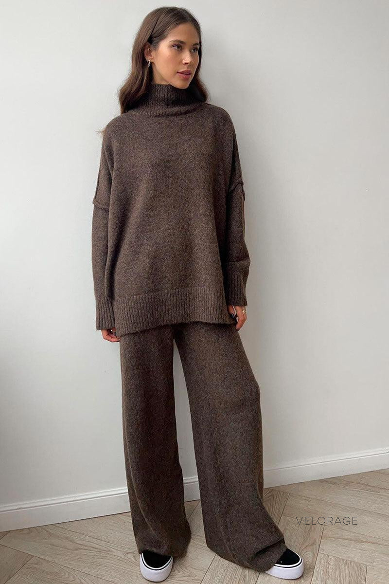 Velorage Goldy Cozy Orgu Pantolon Seti | Kahve-S | Kahve-M | Kahve-L