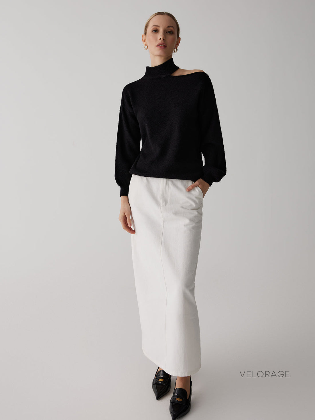 Velorage Italy Acik Omuz Triko Kazak | 16400-NG1733472968-black-S | 16400-NG1733472968-black-M | 16400-NG1733472968-black-L