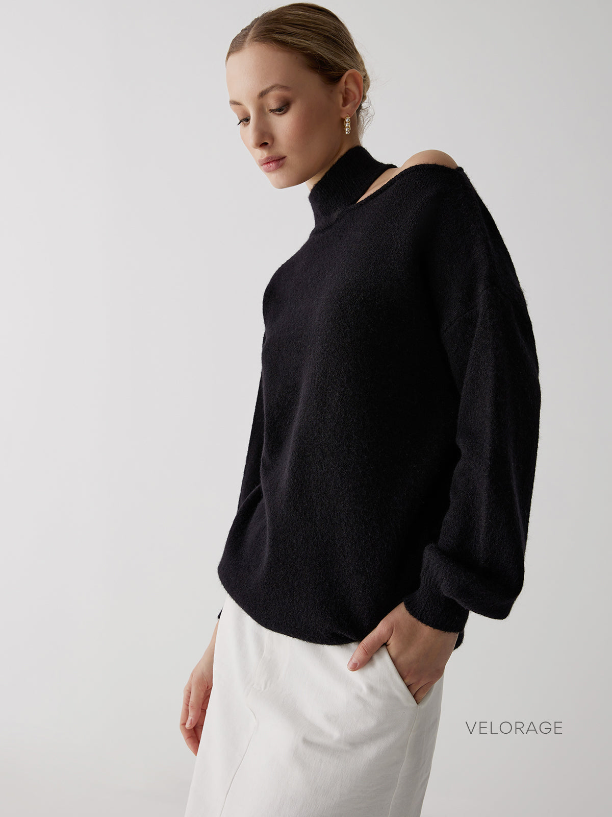 Velorage Italy Acik Omuz Triko Kazak | 16400-NG1733472968-black-S | 16400-NG1733472968-black-M | 16400-NG1733472968-black-L